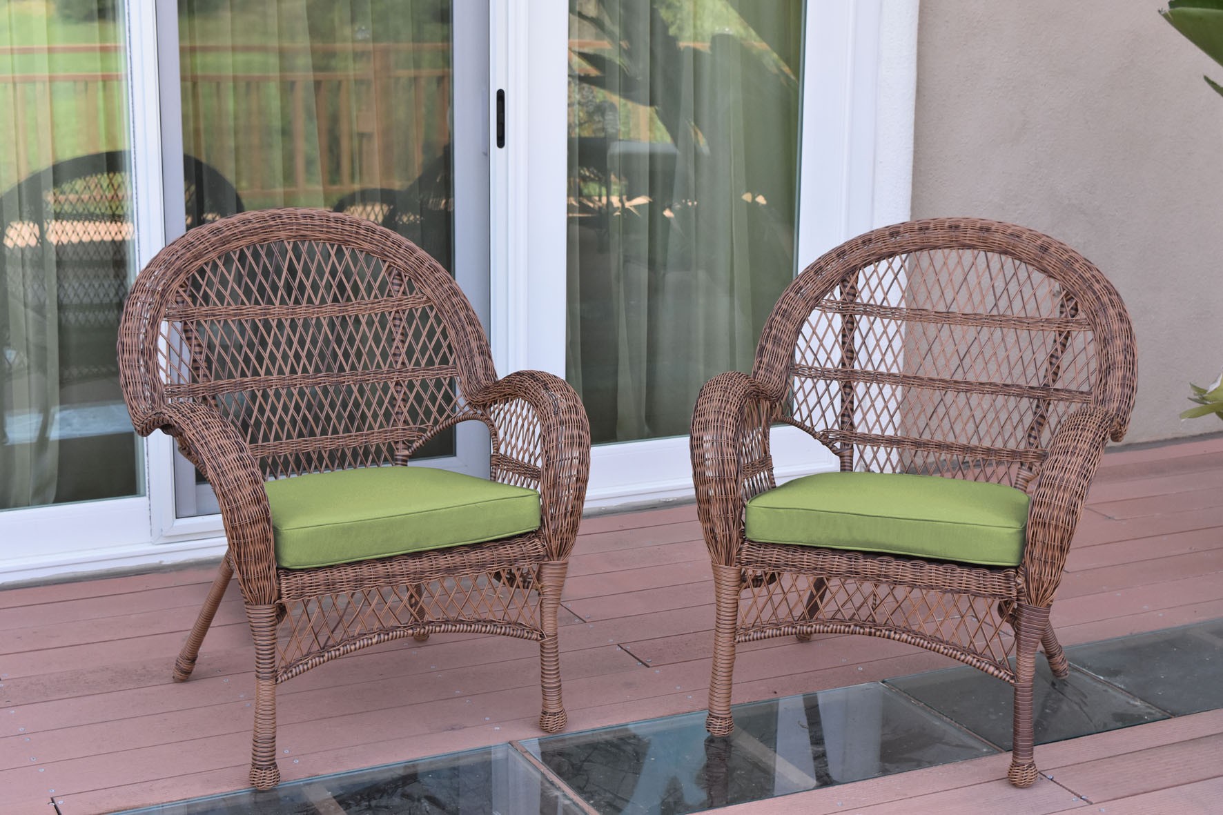 Santa Maria Honey Wicker Chair with Sage Green Cushions Set of 2