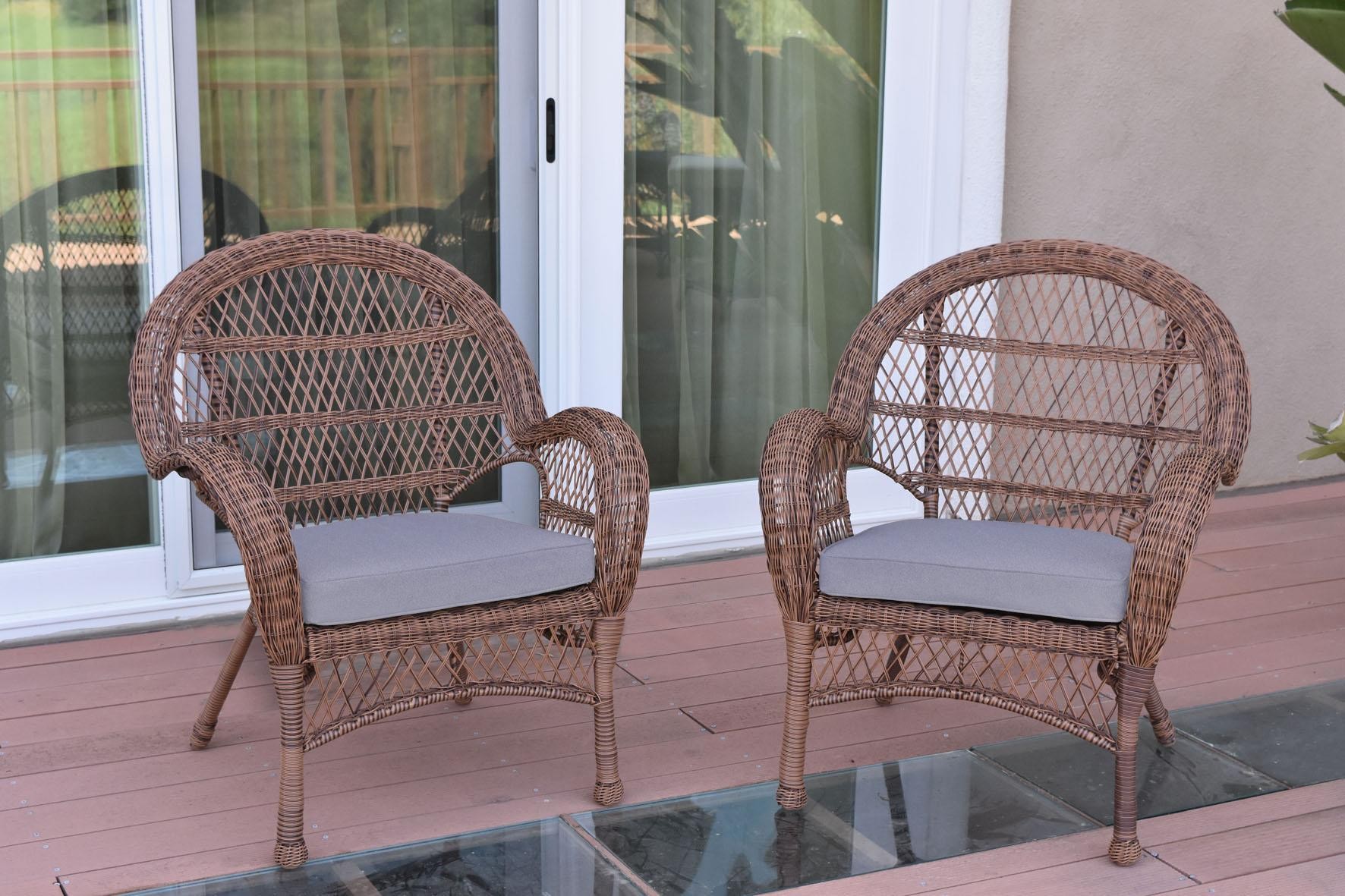 Santa Maria Honey Wicker Chair with Steel Blue Cushion - Set of 2