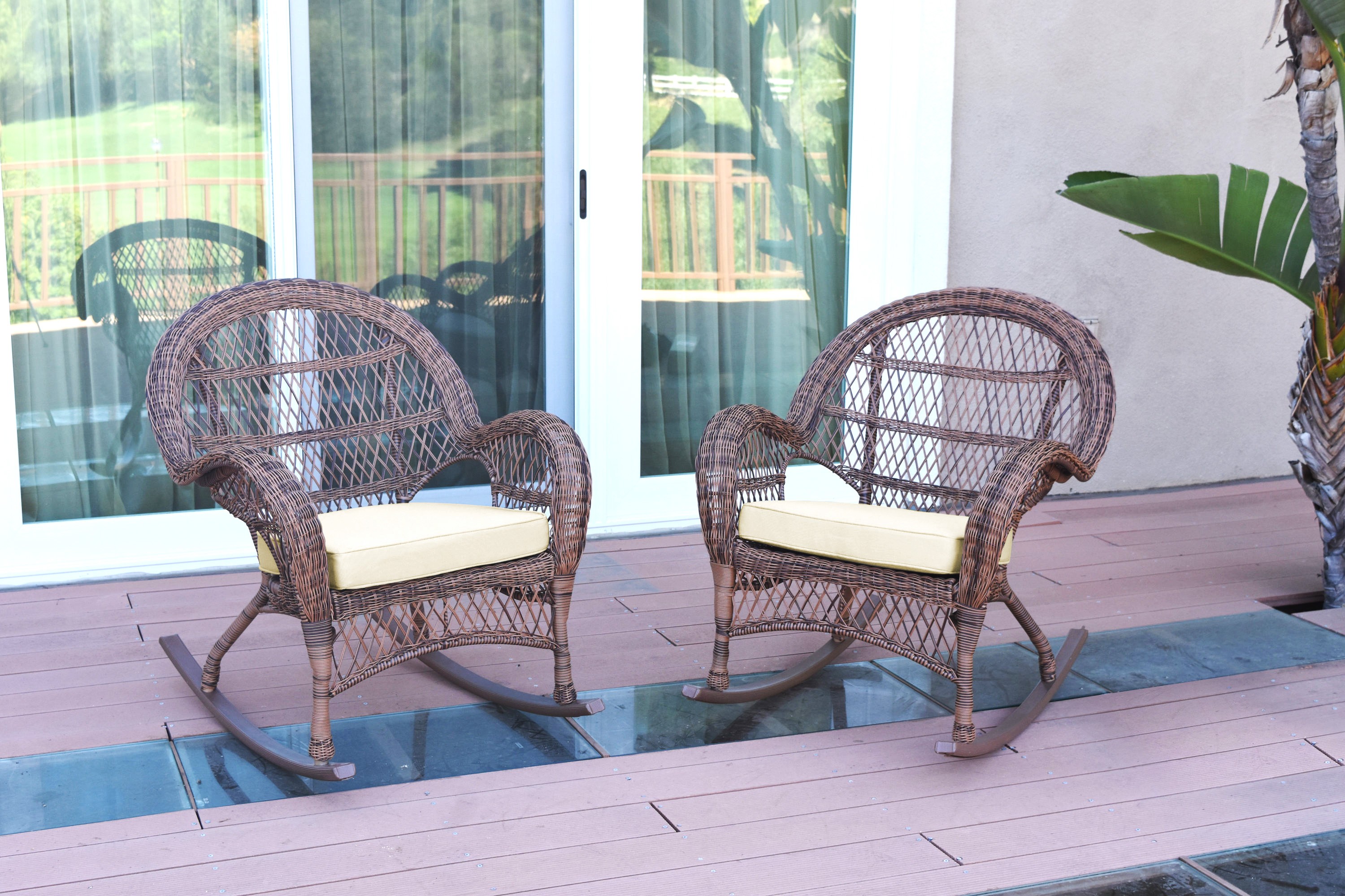 Santa Maria Honey Wicker Rocker Chair with Ivory Cushion - Set of 2