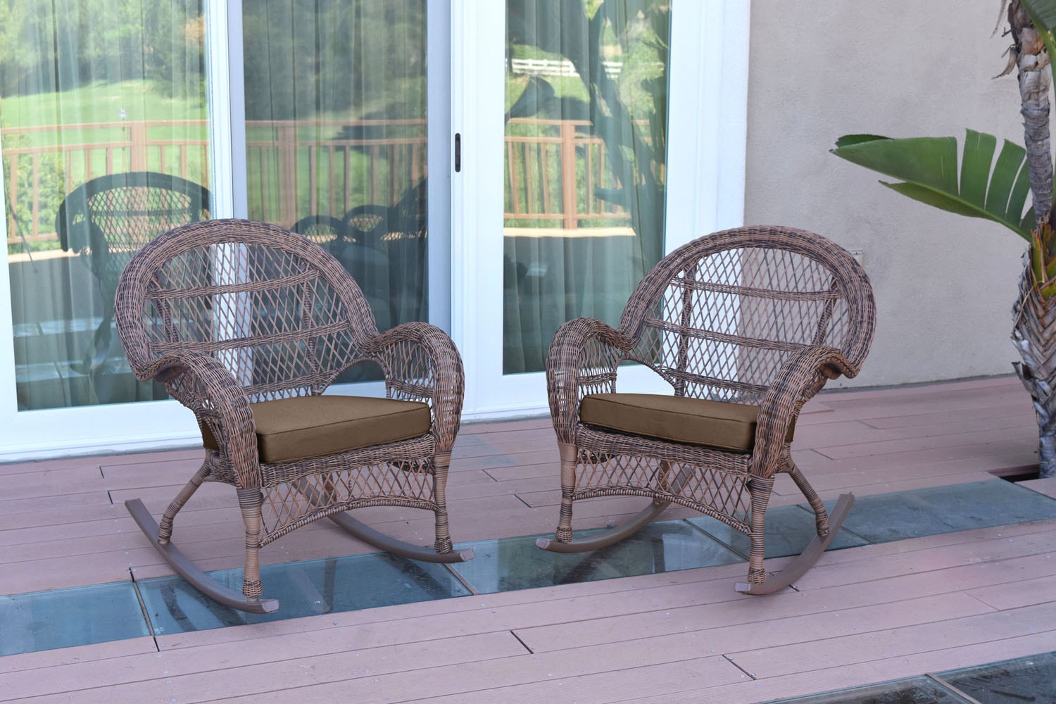 Santa Maria Honey Wicker Rocker Chair with Brown Cushion - Set of 2