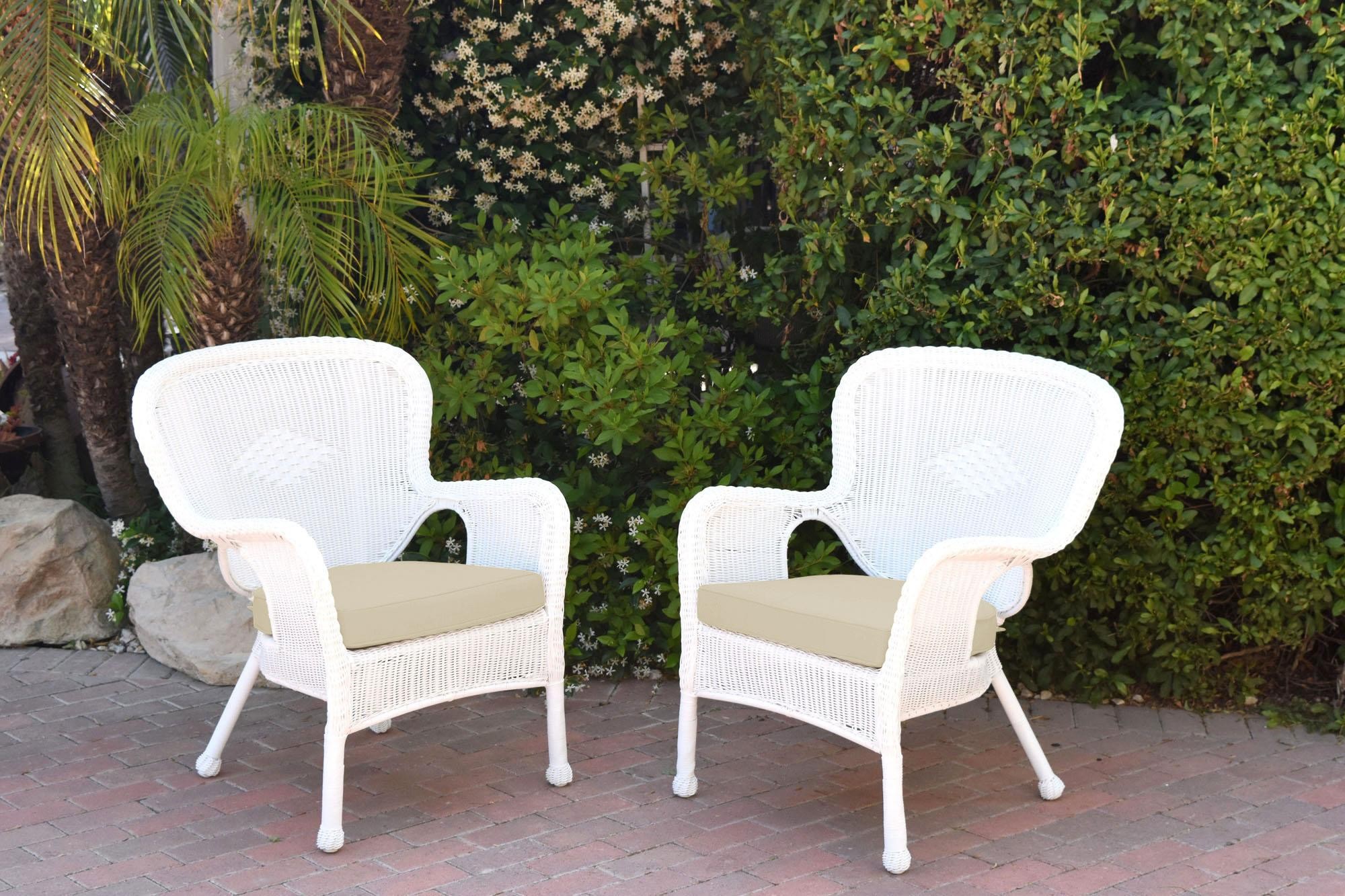 Set of 2 Windsor White Resin Wicker Chair with Ivory Cushion