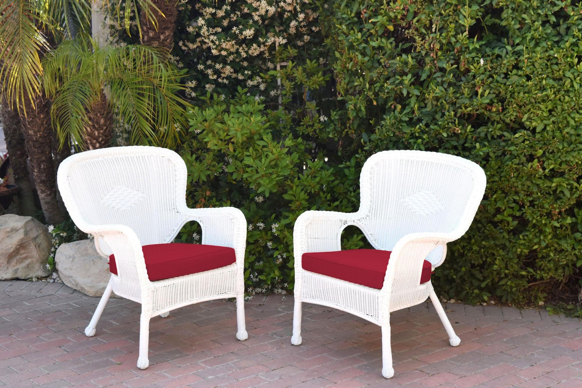 Set of 2 Windsor White Resin Wicker Chair with Red Cushion