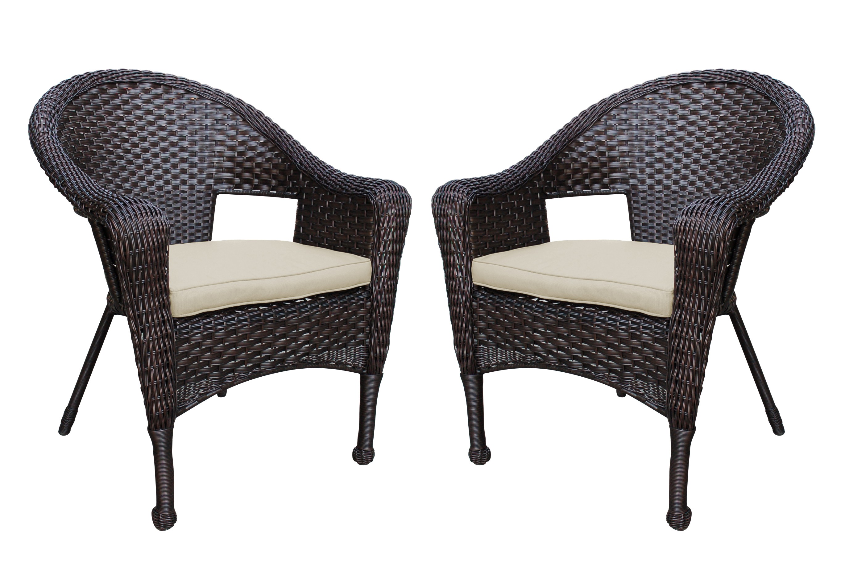 Set of 2 Resin Wicker Clark Single Chair with Tan Cushion