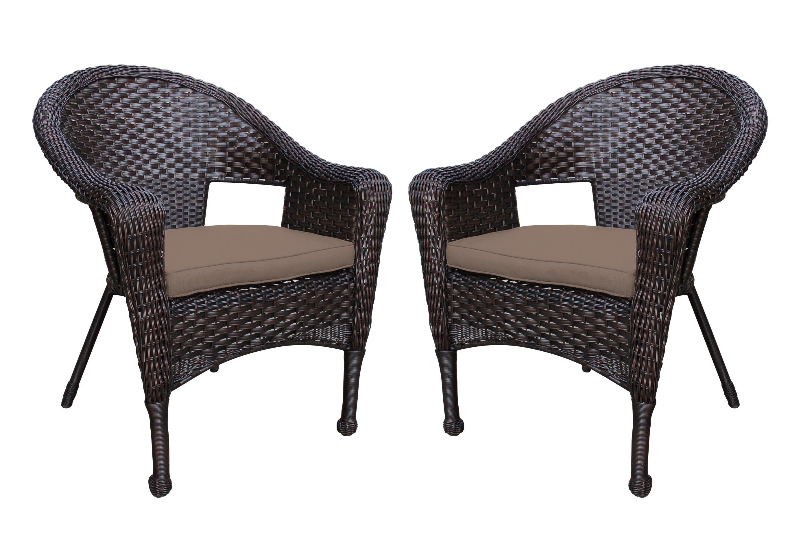 Set of 2 Resin Wicker Clark Single Chair with Brown Cushion