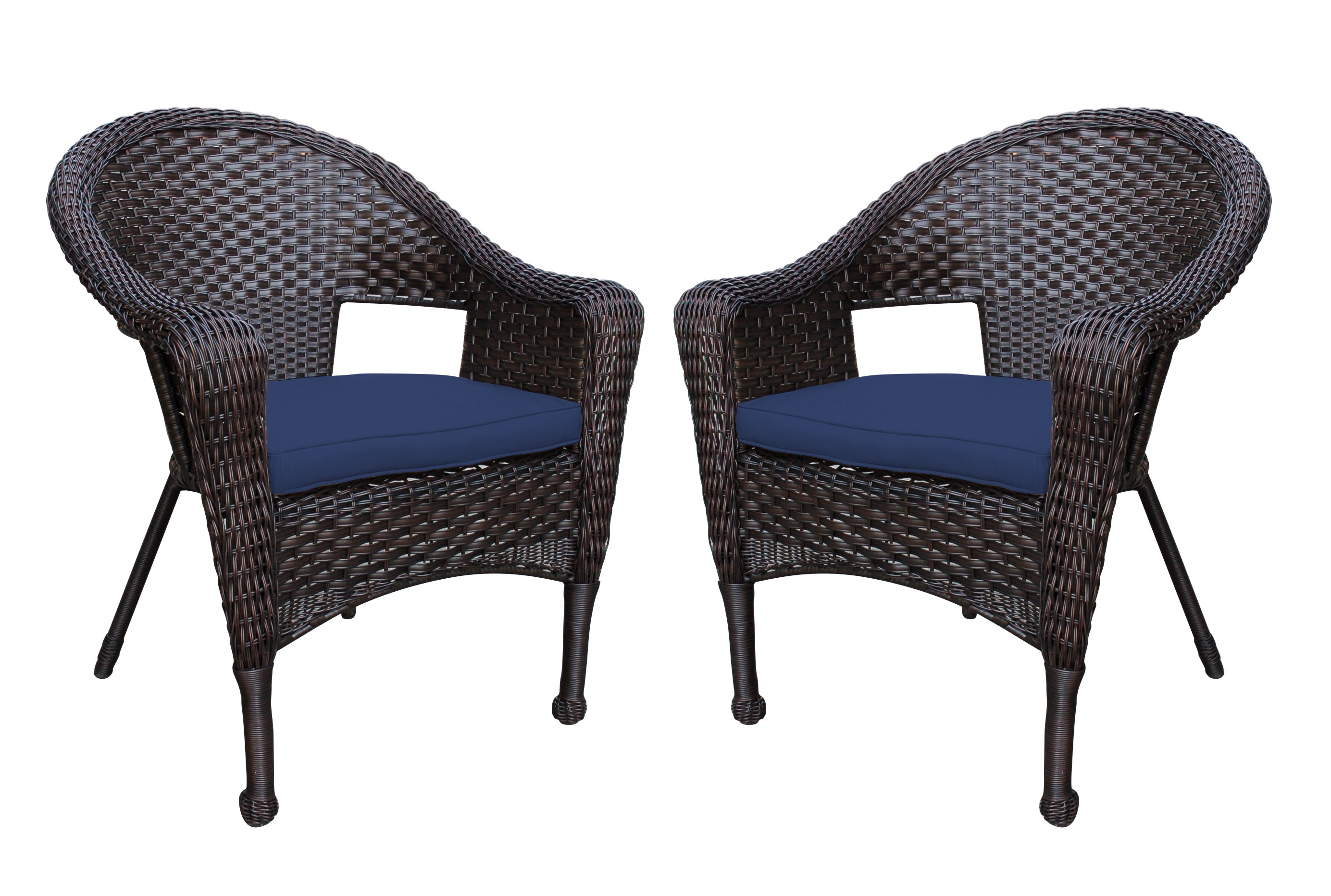 Set of 2 Resin Wicker Clark Single Chair with Midnight Blue Cushion