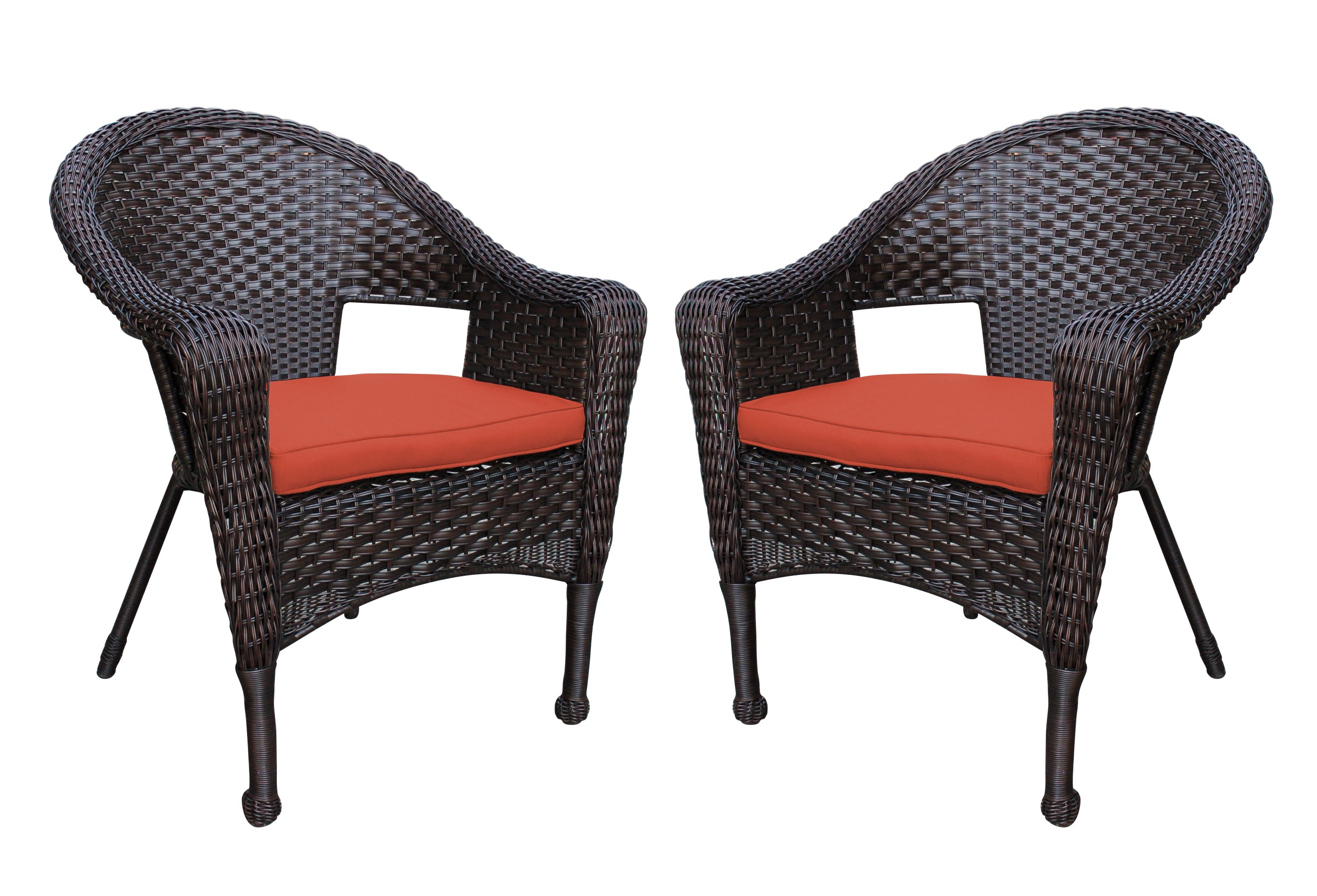 Set of 2 Resin Wicker Clark Single Chair with Brick Red Cushion