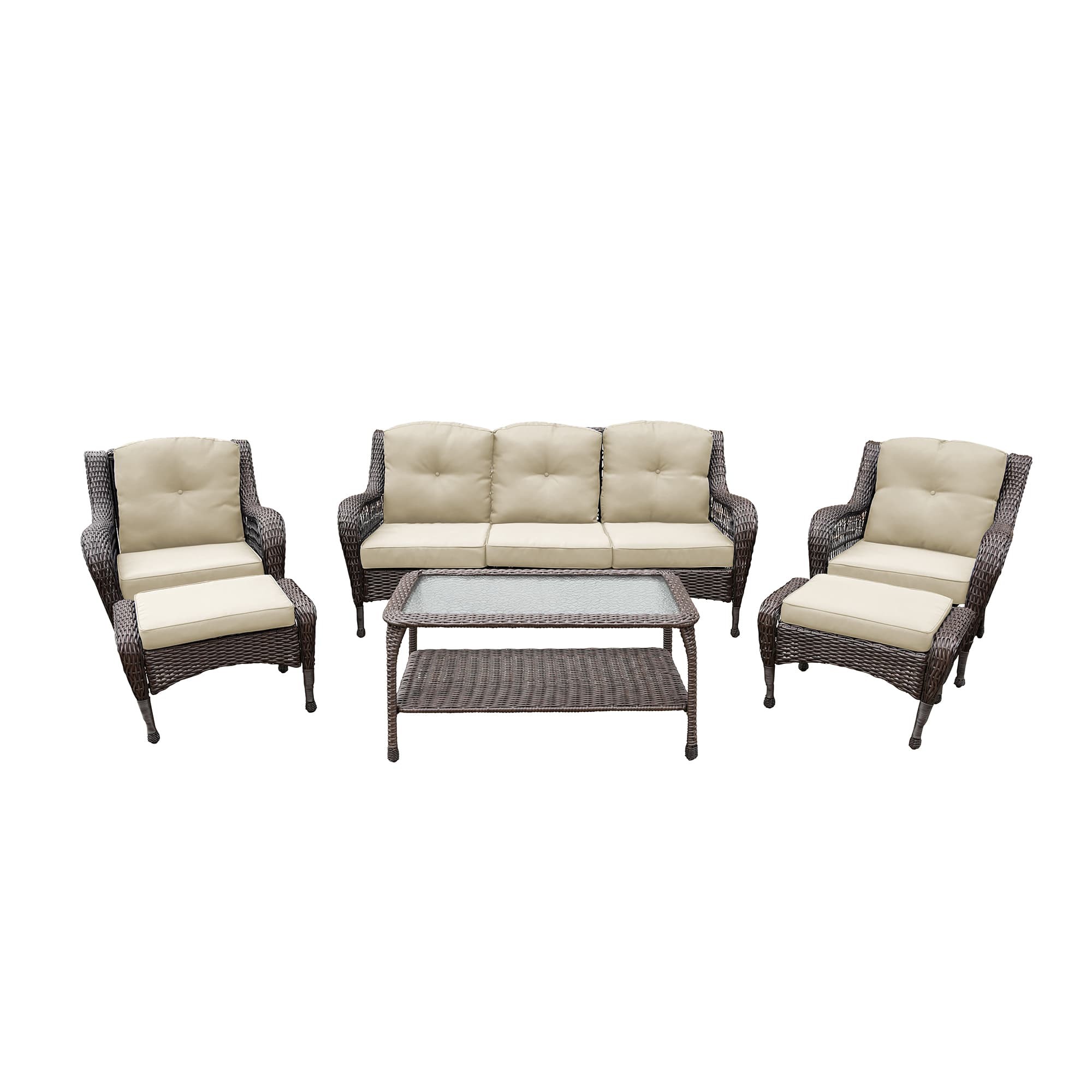 6pc Wicker Seating Set with Ivory Cushions