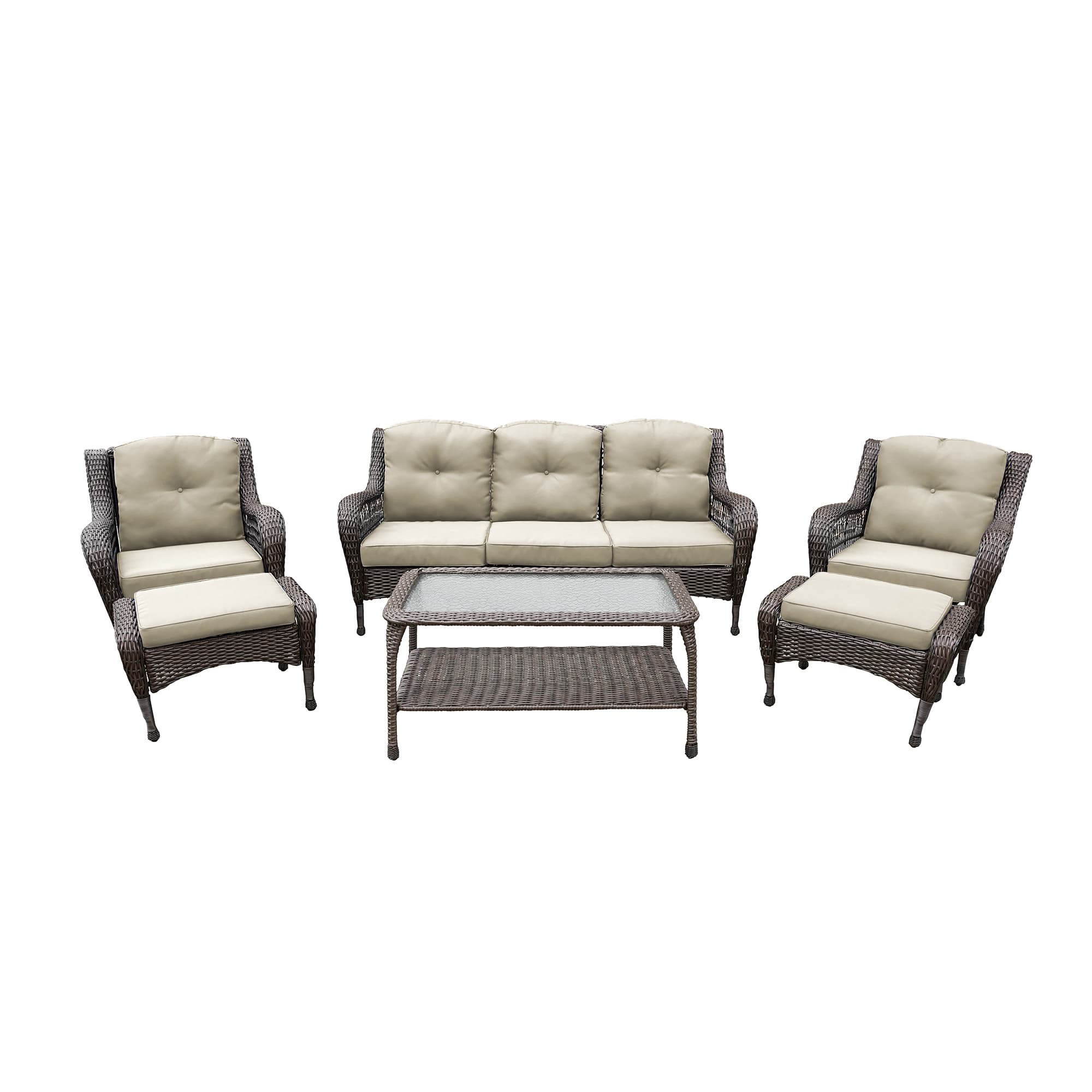 6pc Wicker Seating Set with Tan Cushions