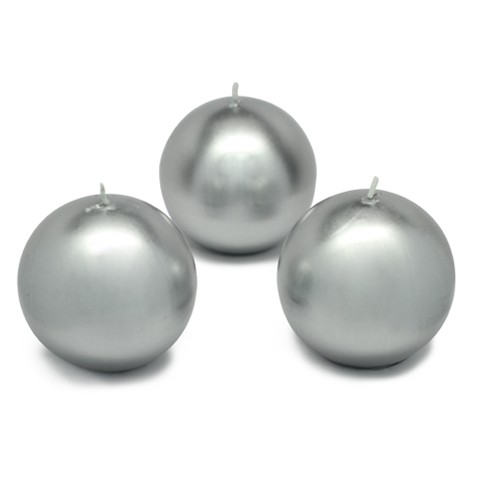3 Inch Metallic Silver Ball Candles (36pcs/Case) Bulk