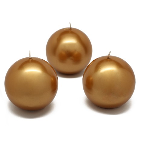 3 Inch Metallic Gold Ball Candles (6pc/Box)