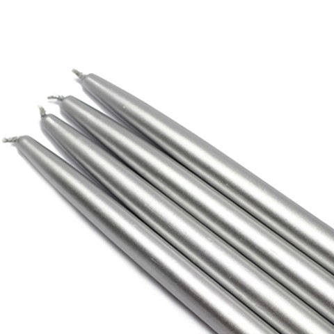 10 Inch Metallic Silver Taper Candles (1 Dozen)