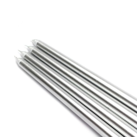 12 Inch Metallic Silver Taper Candles (1 Dozen)