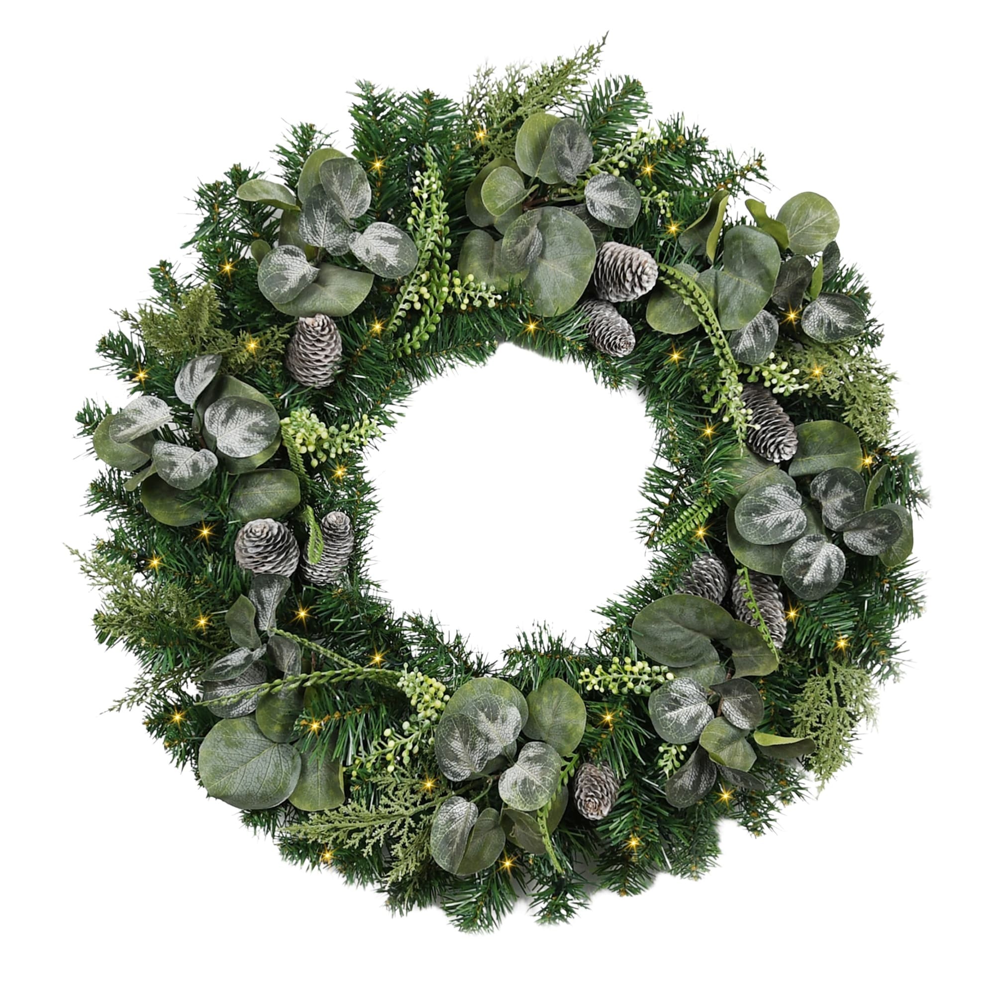 30 inch Eucalyptus Christmas Wreath with Lights