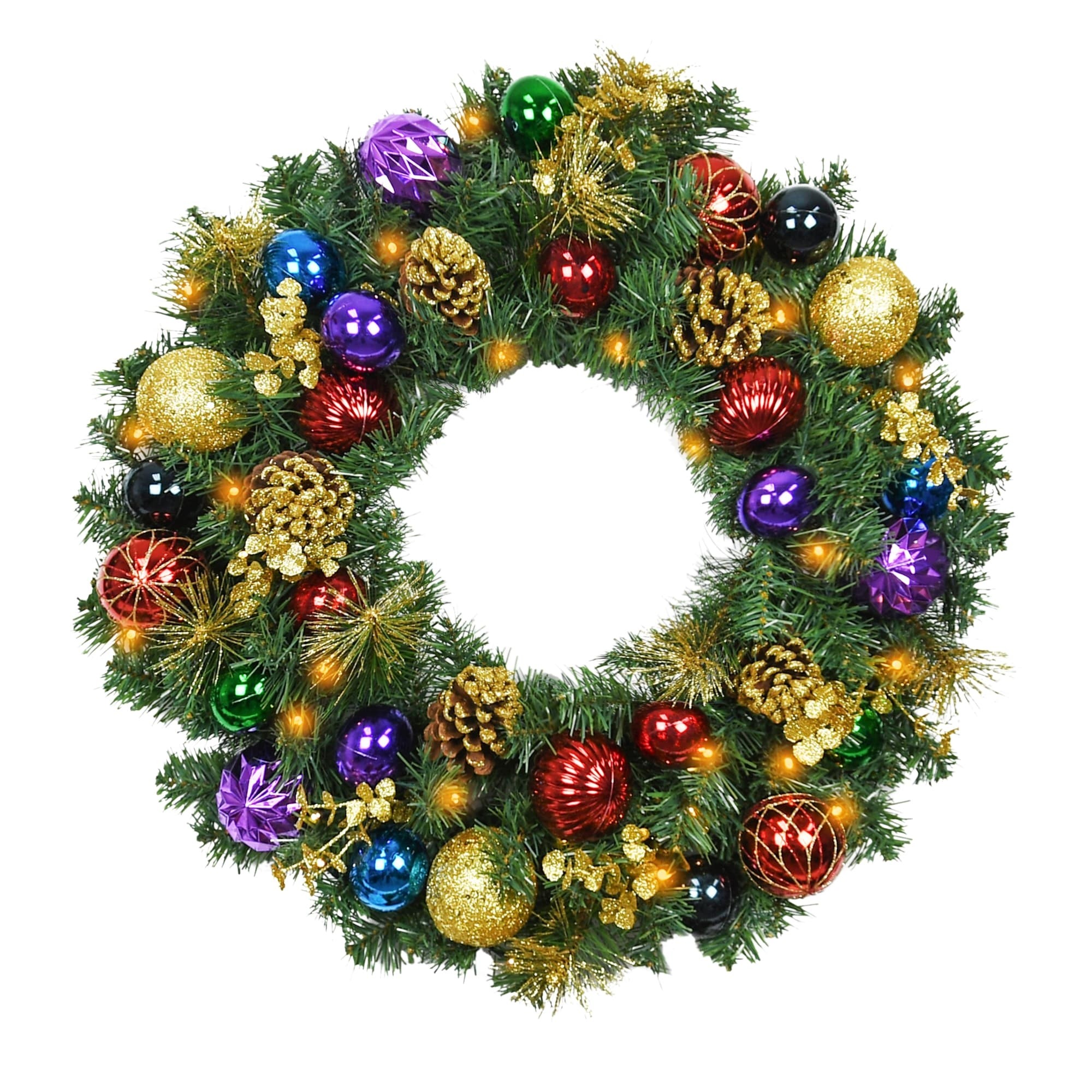 30 inch Christmas Wreath with Ornaments and Lights