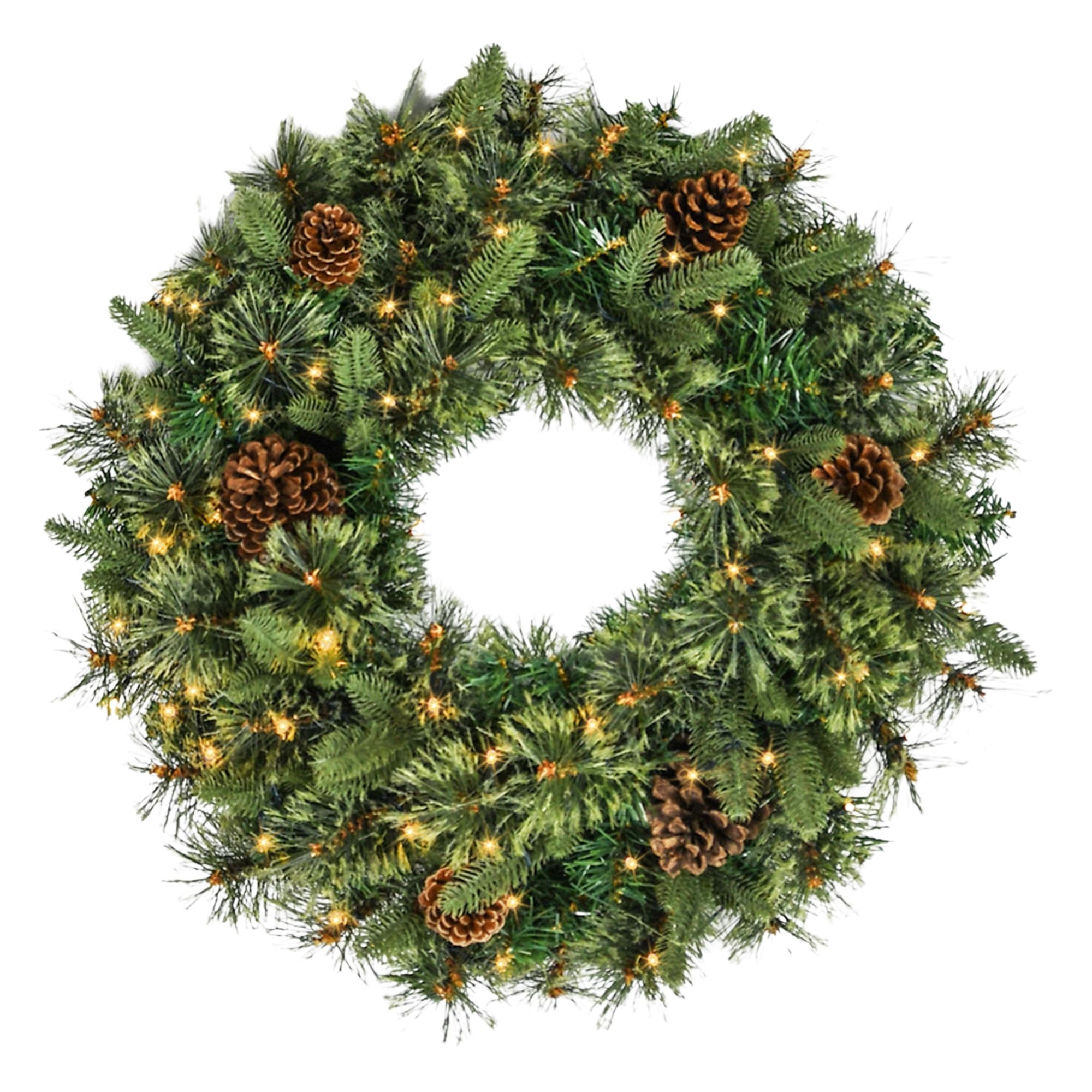 24 inch Christmas Wreath with Pine Needles and Lights