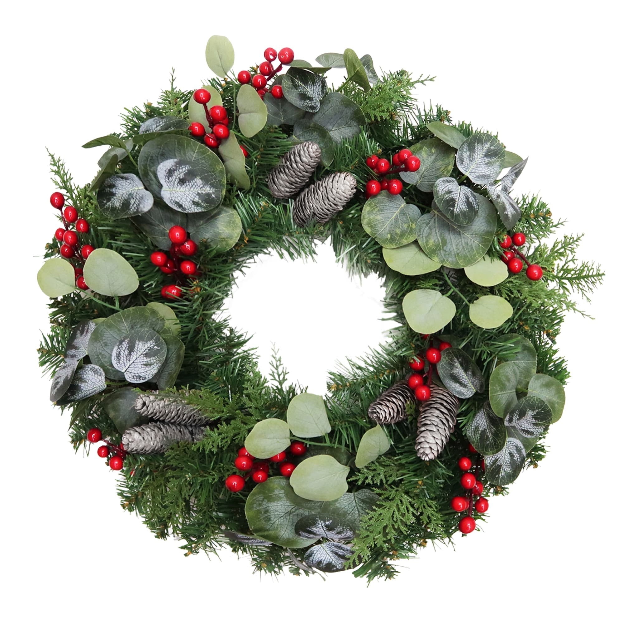 24 inch Eucalytpus Christmas Wreath with Red Berries