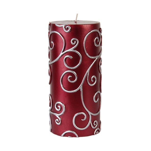 3 x 6 Inch Red Scroll Pillar Candle