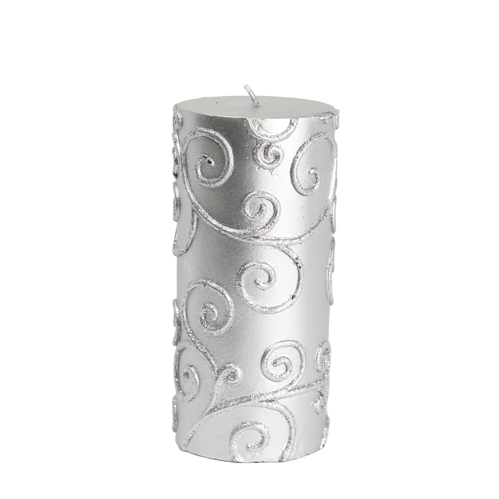 3 x 6 Inch Silver Scroll Pillar Candle (12pcs/Case) Bulk