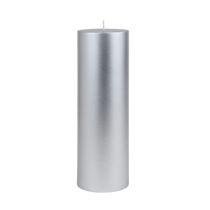 3 x 9 Inch Metallic Silver Pillar Candle