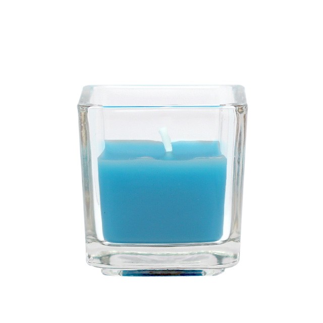 Turquoise Square Glass Votive Candles (12pc/Box)