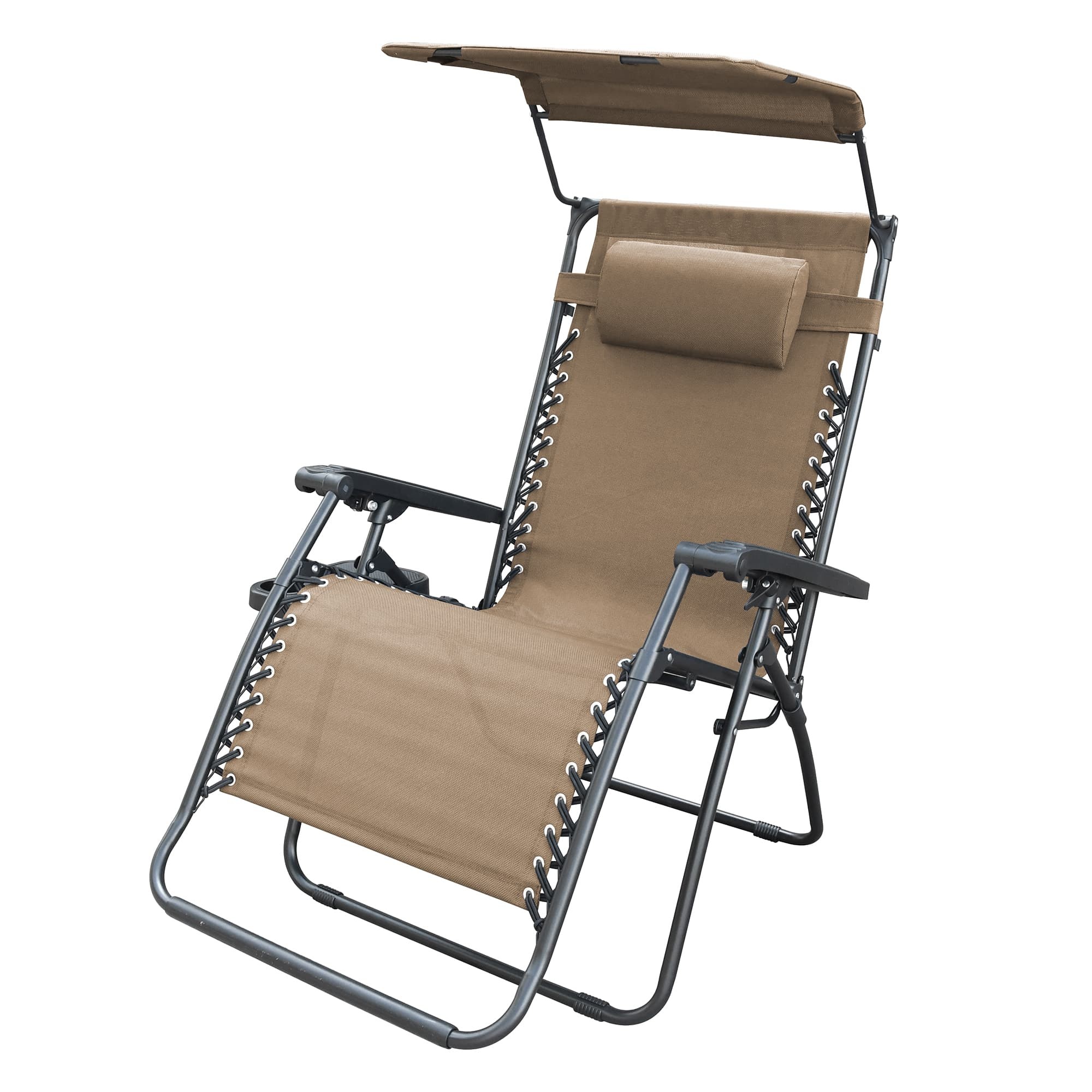 Oversized Zero Gravity Chair with Sunshade and Drink Tray - Tan