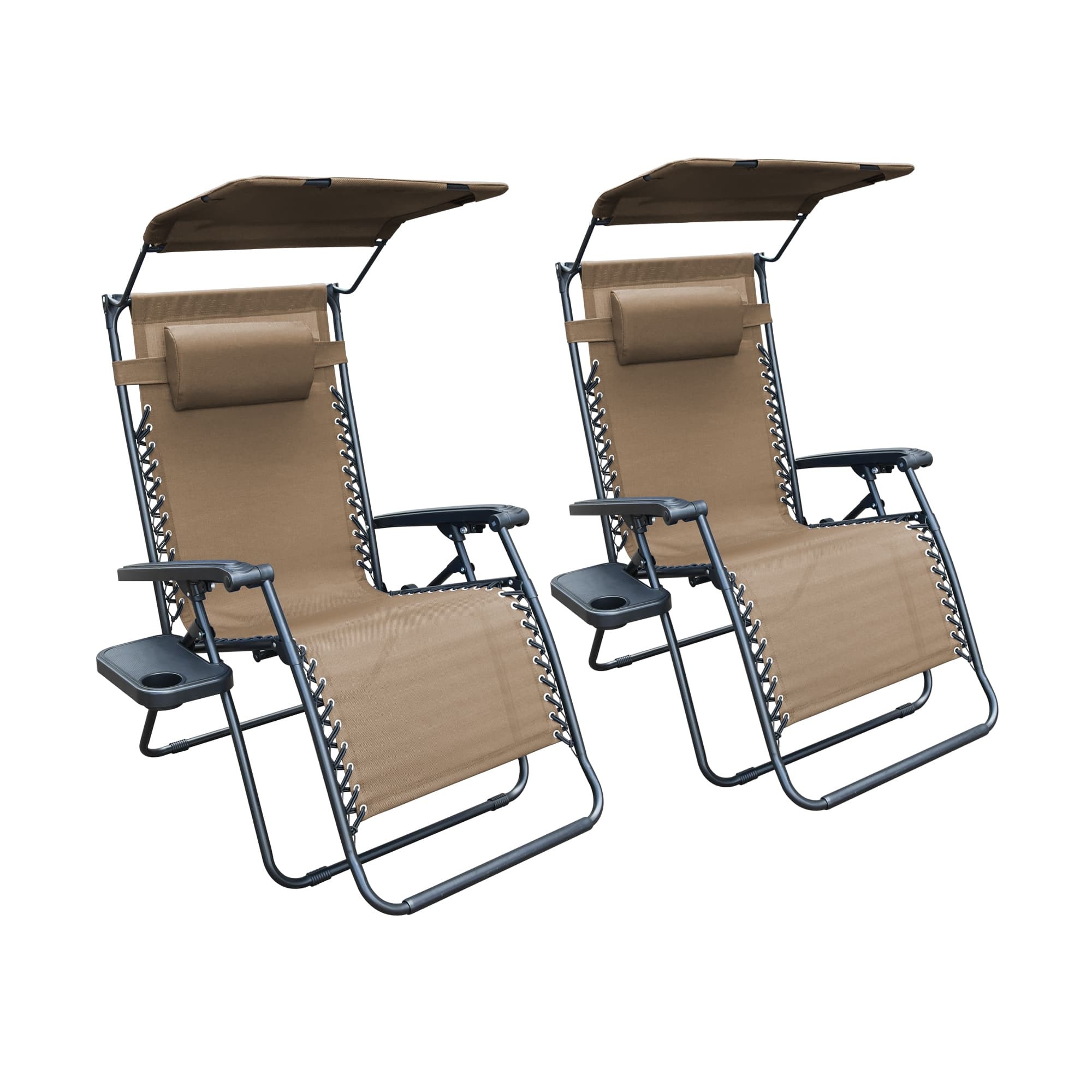 Set of 2 Oversized Zero Gravity Chair with Sunshade and Drink Tray - Tan