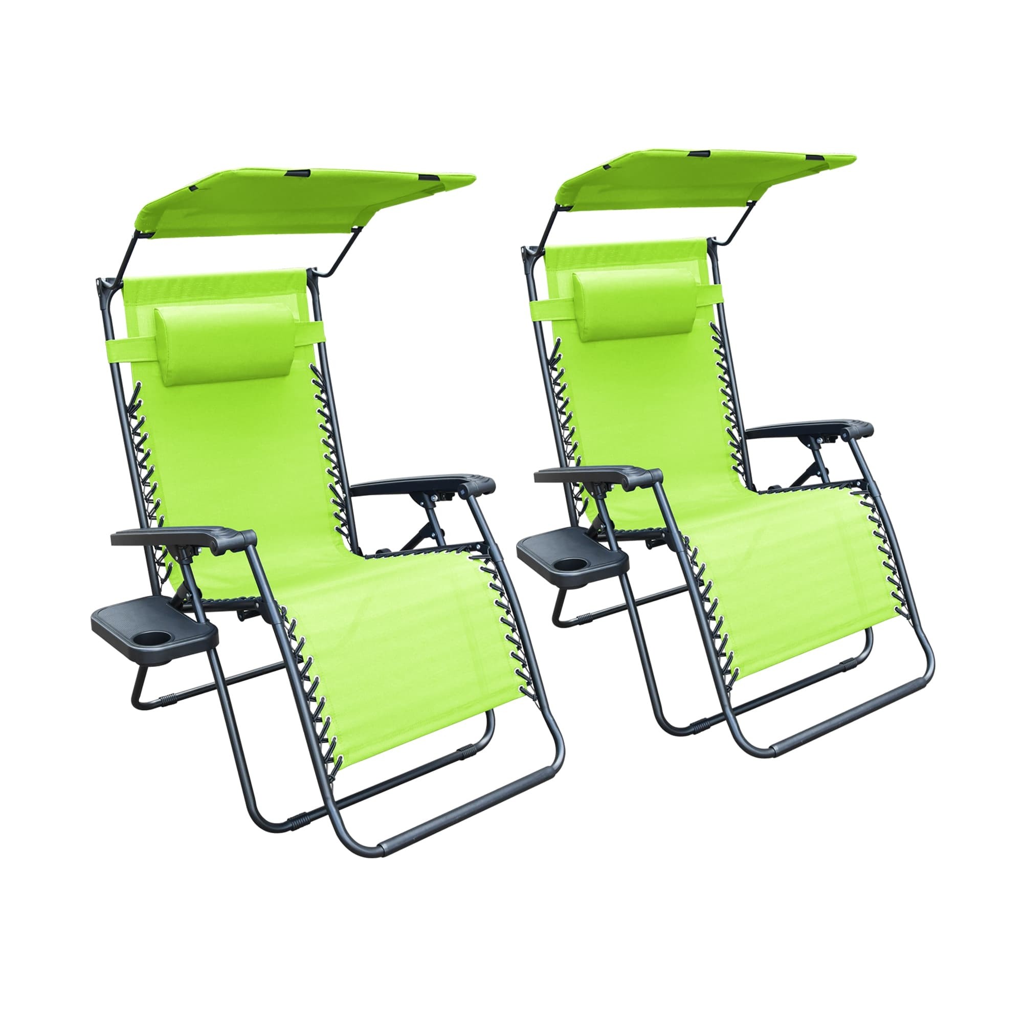 Set of 2 Oversized Zero Gravity Chair with Sunshade and Drink Tray - Lime Green