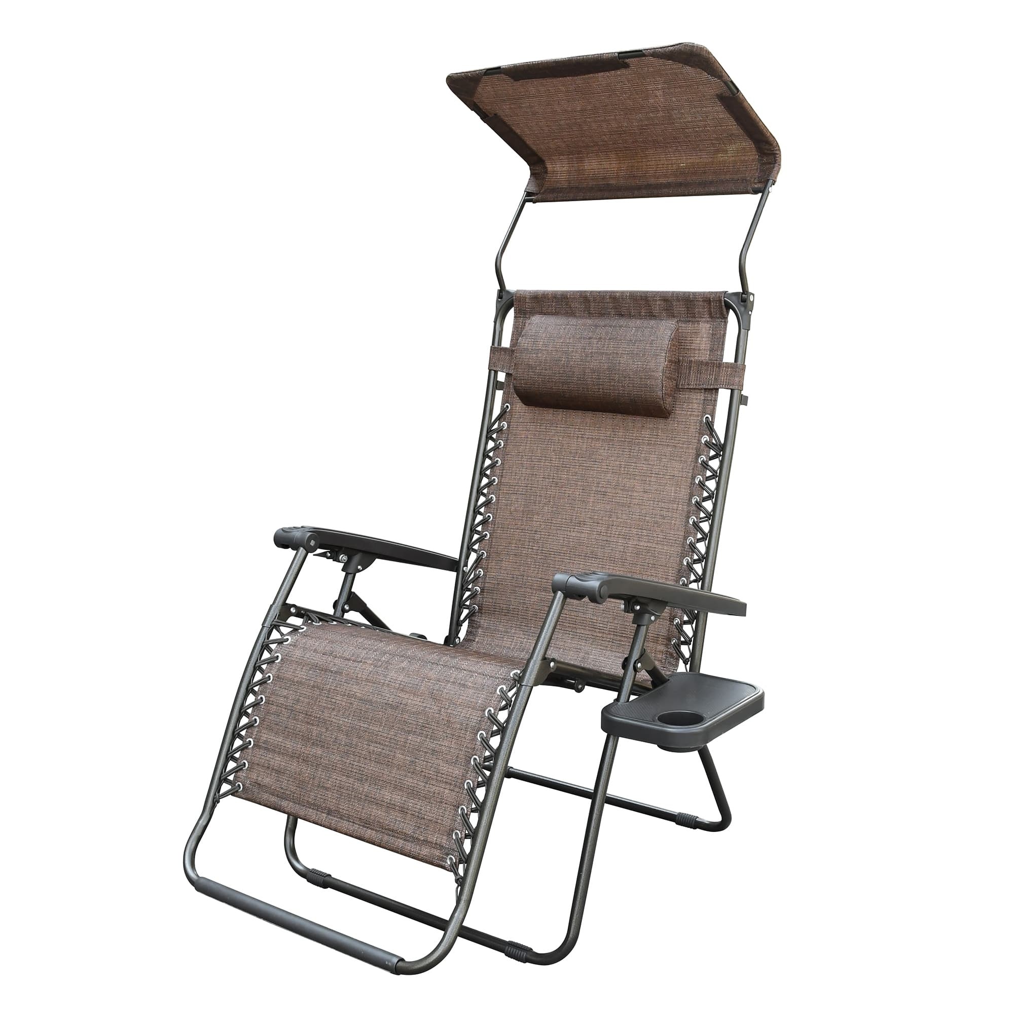 Oversized Zero Gravity Chair with Sunshade and Drink Tray - Brown Mesh