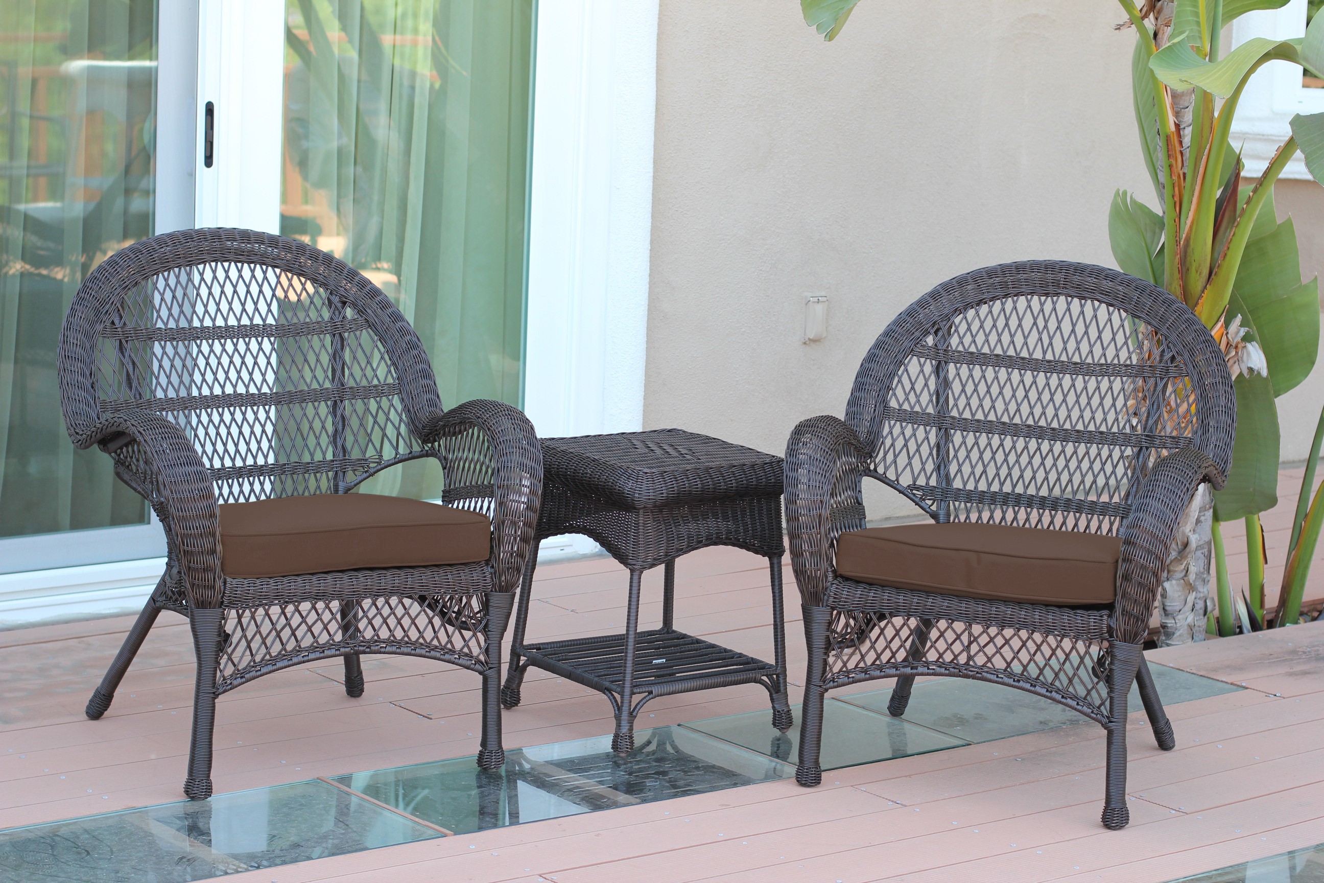 3pc Santa Maria Espresso Wicker Chair Set - Brown Cushions