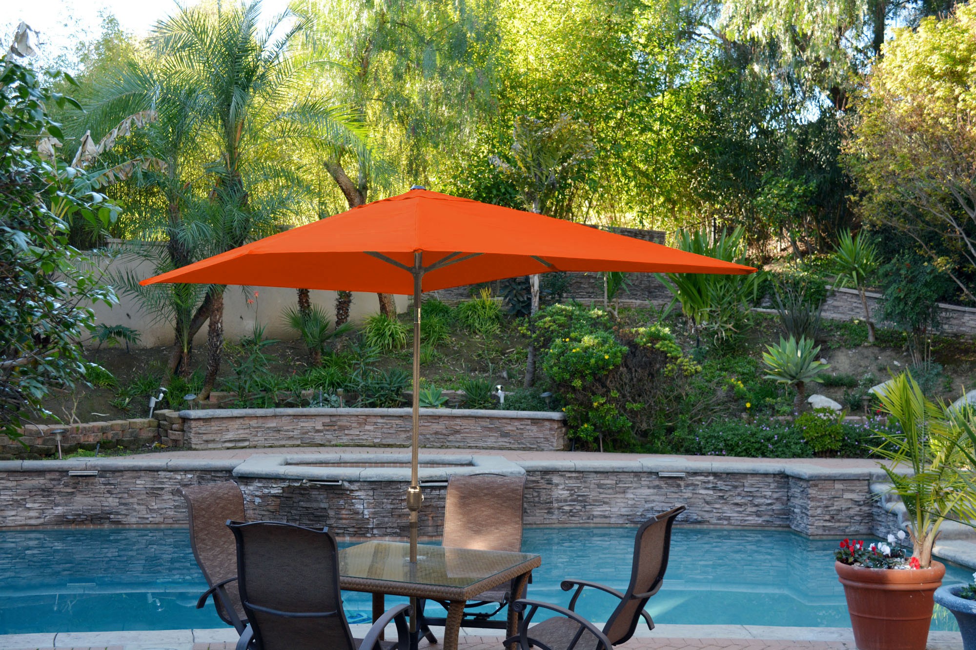 6.5FT x 10FT Aluminum Patio Market Umbrella Tilt with Crank - Orange Fabric/Bronze Pole