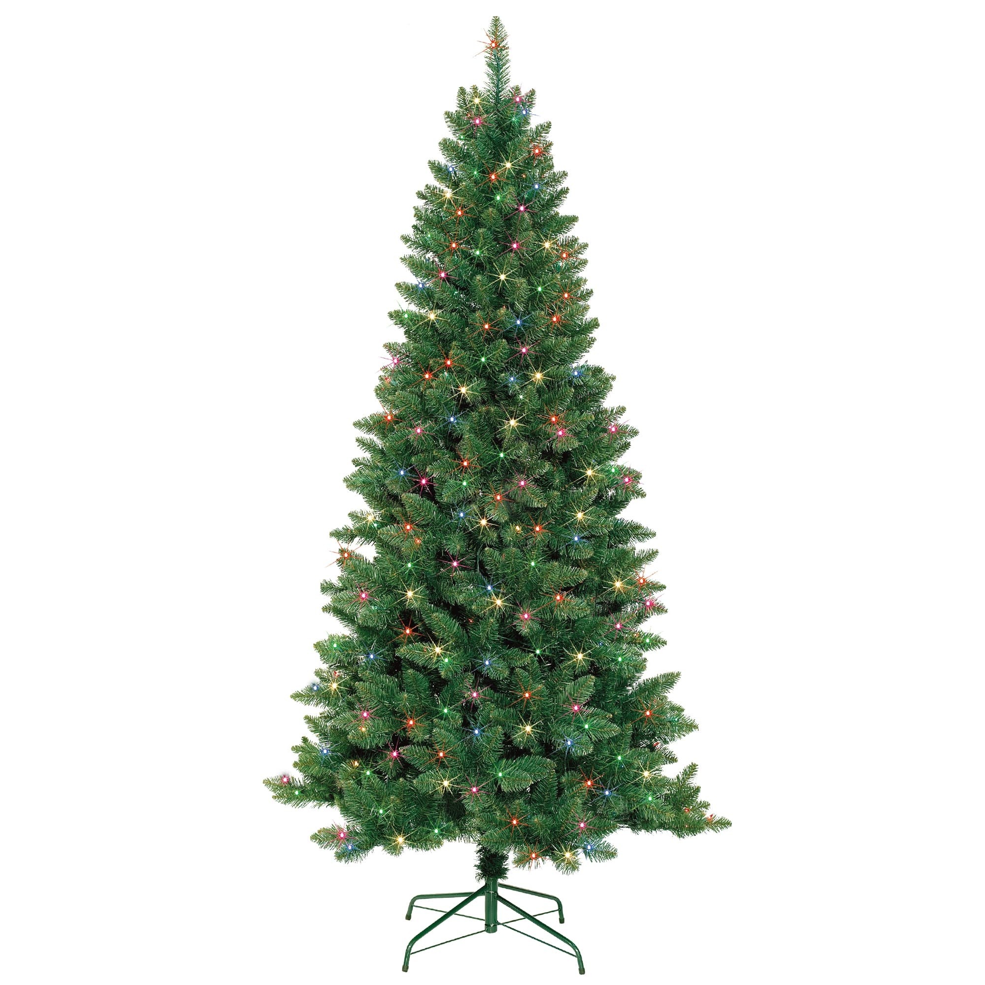 7 Feet. Slim Pre-Lit Artificial Christmas Tree With Metal Stand