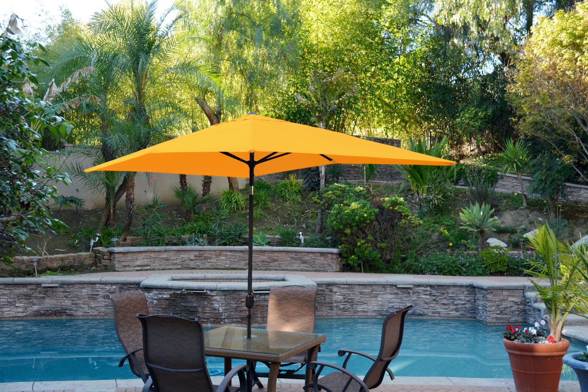 6.5FT x 10FT Aluminum Patio Market Umbrella Tilt with Crank - Yellow Fabric/Black Pole