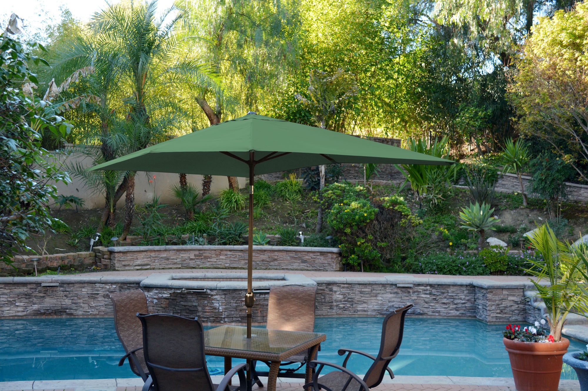 6.5FT x 10FT Aluminum Patio Market Umbrella Tilt with Crank - Green Fabric/Champagne  Pole