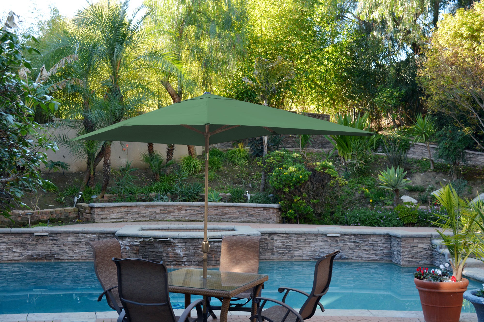 6.5FT x 10FT Aluminum Patio Market Umbrella Tilt with Crank - Green Fabric/Bronze Pole