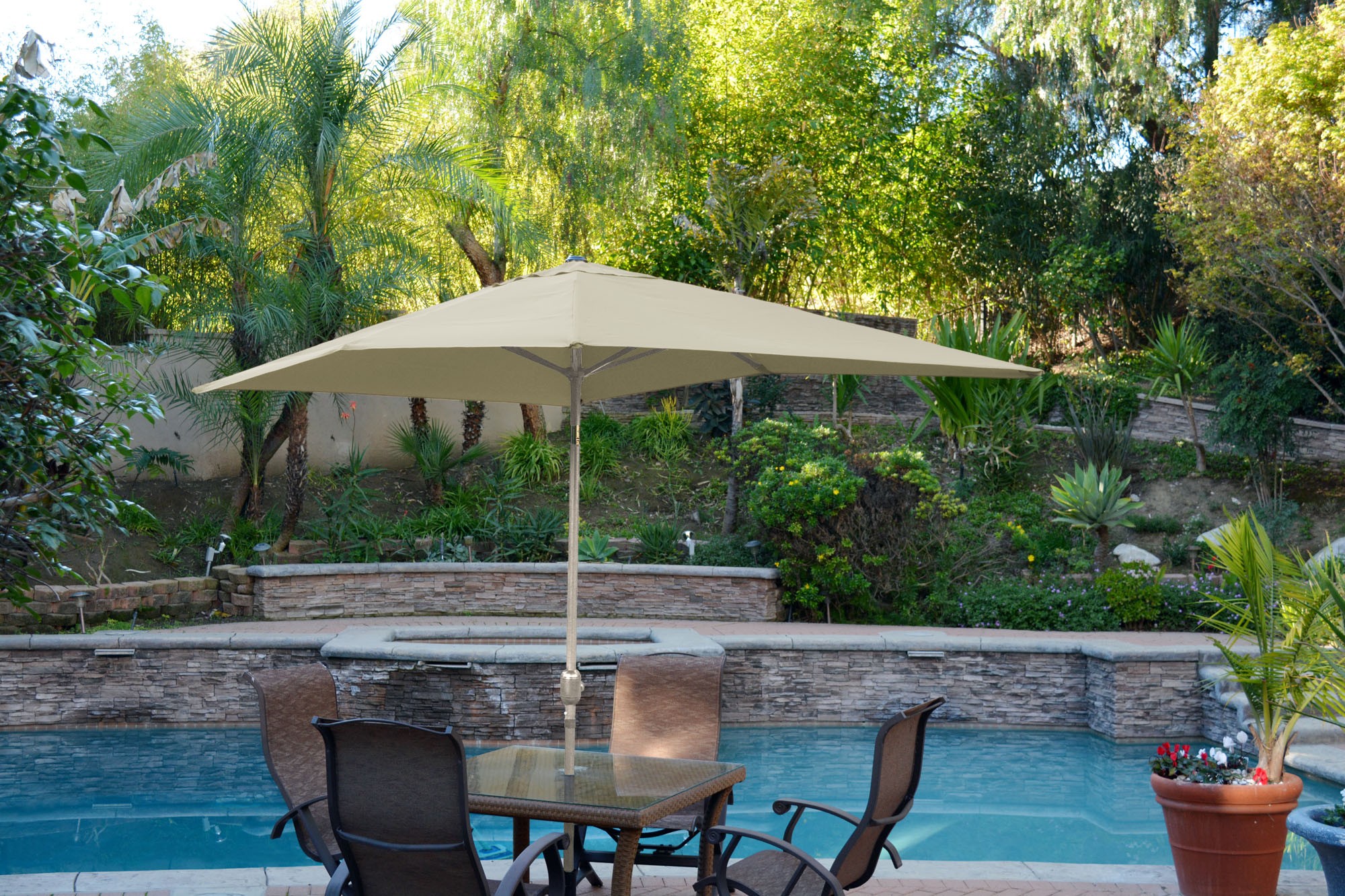 6.5FT x 10FT Aluminum Patio Market Umbrella Tilt with Crank - Tan Fabric/Grey Pole