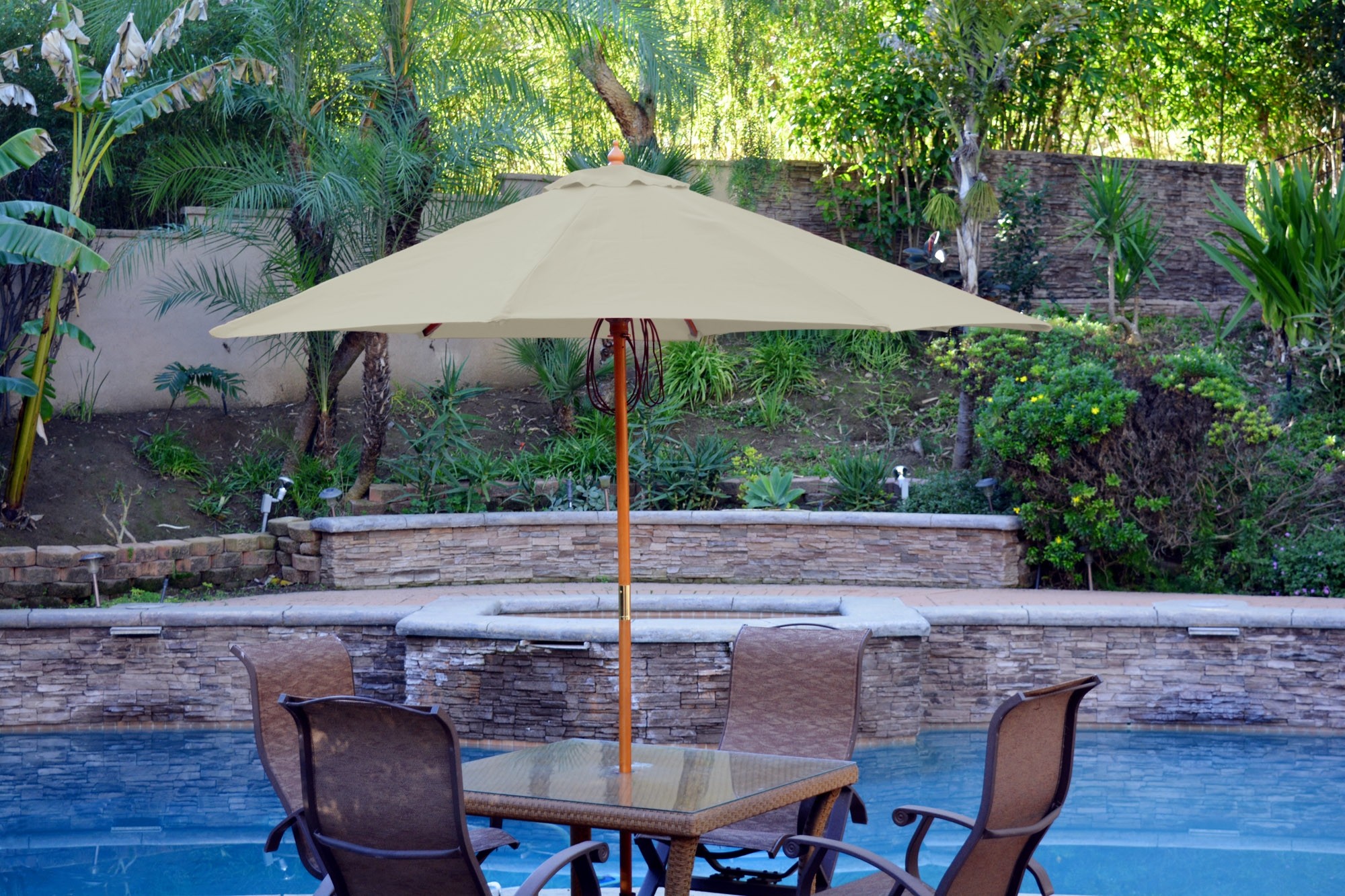 9ft. Wood Market Umbrella - Tan