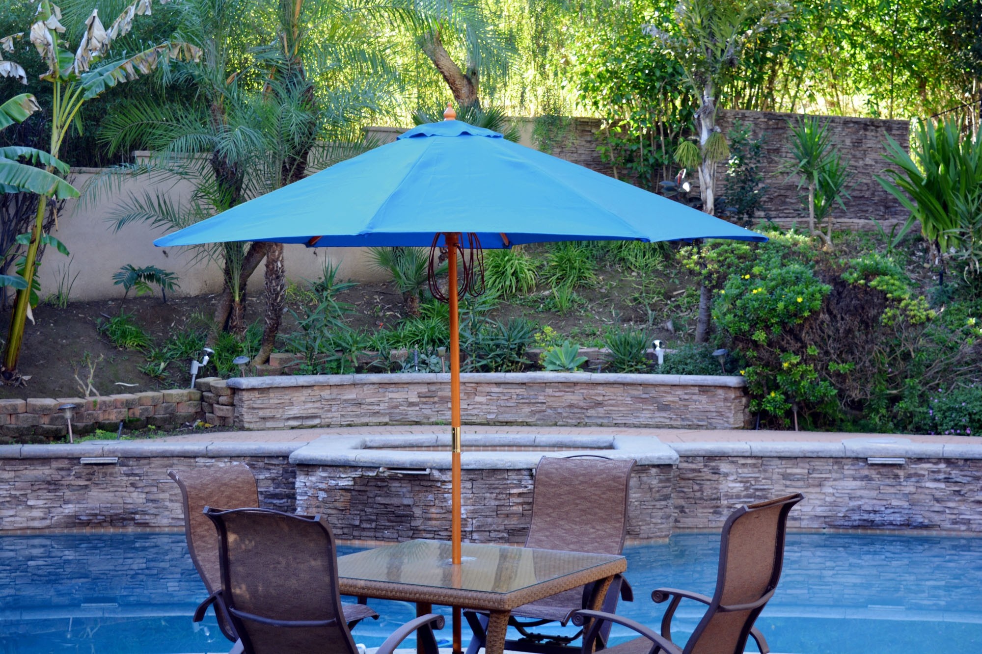 9ft. Wood Market Umbrella - Turquoise