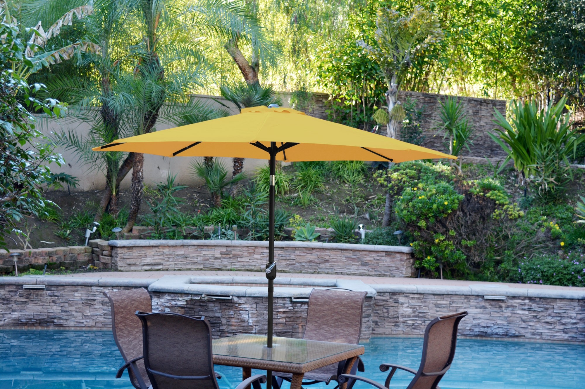 9ft. Aluminum Patio Market Umbrella Tilt with Crank - Yellow Fabric/Black Pole