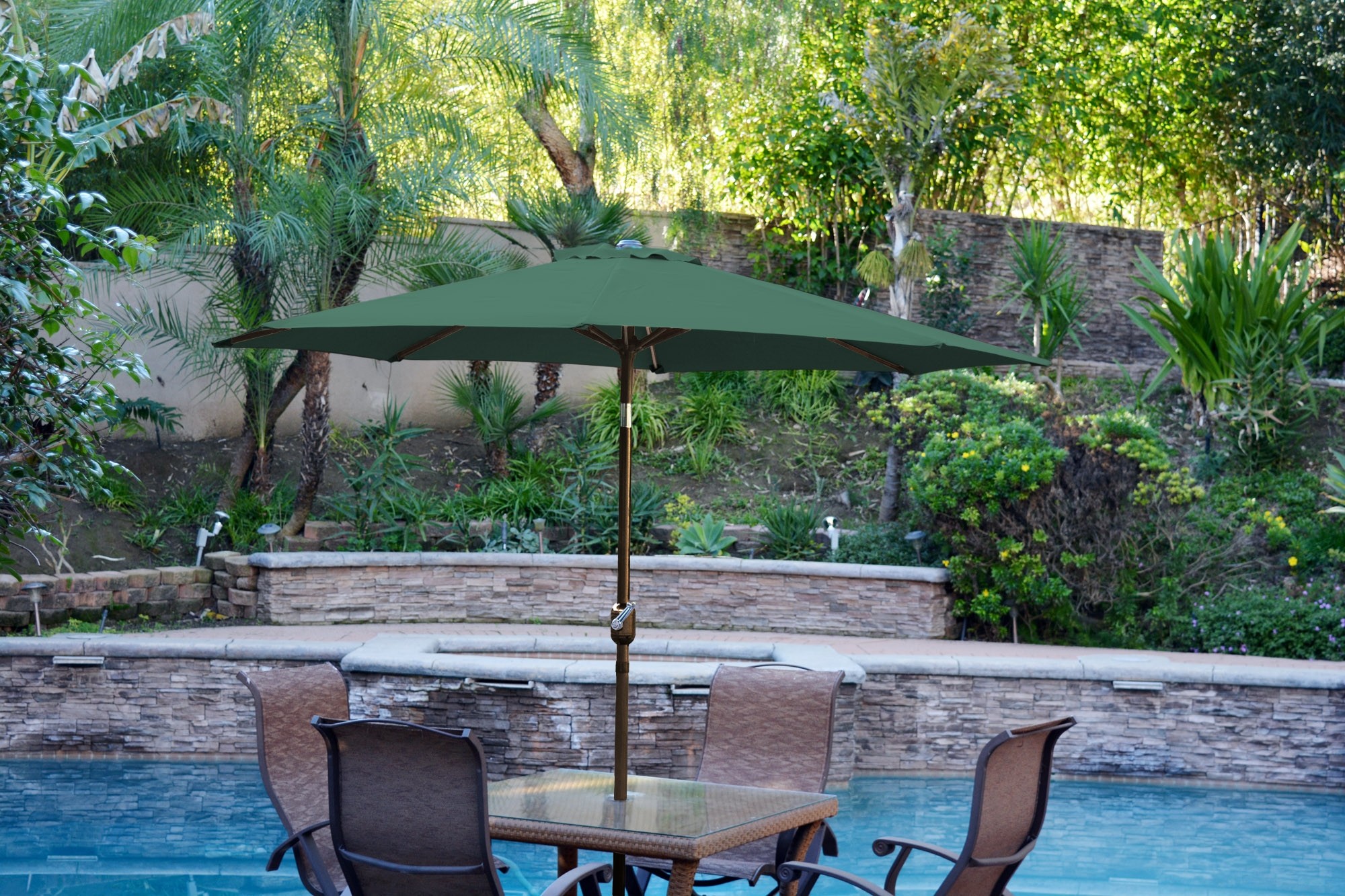 9ft. Aluminum Patio Market Umbrella Tilt with Crank - Green Fabric/Champagne Pole
