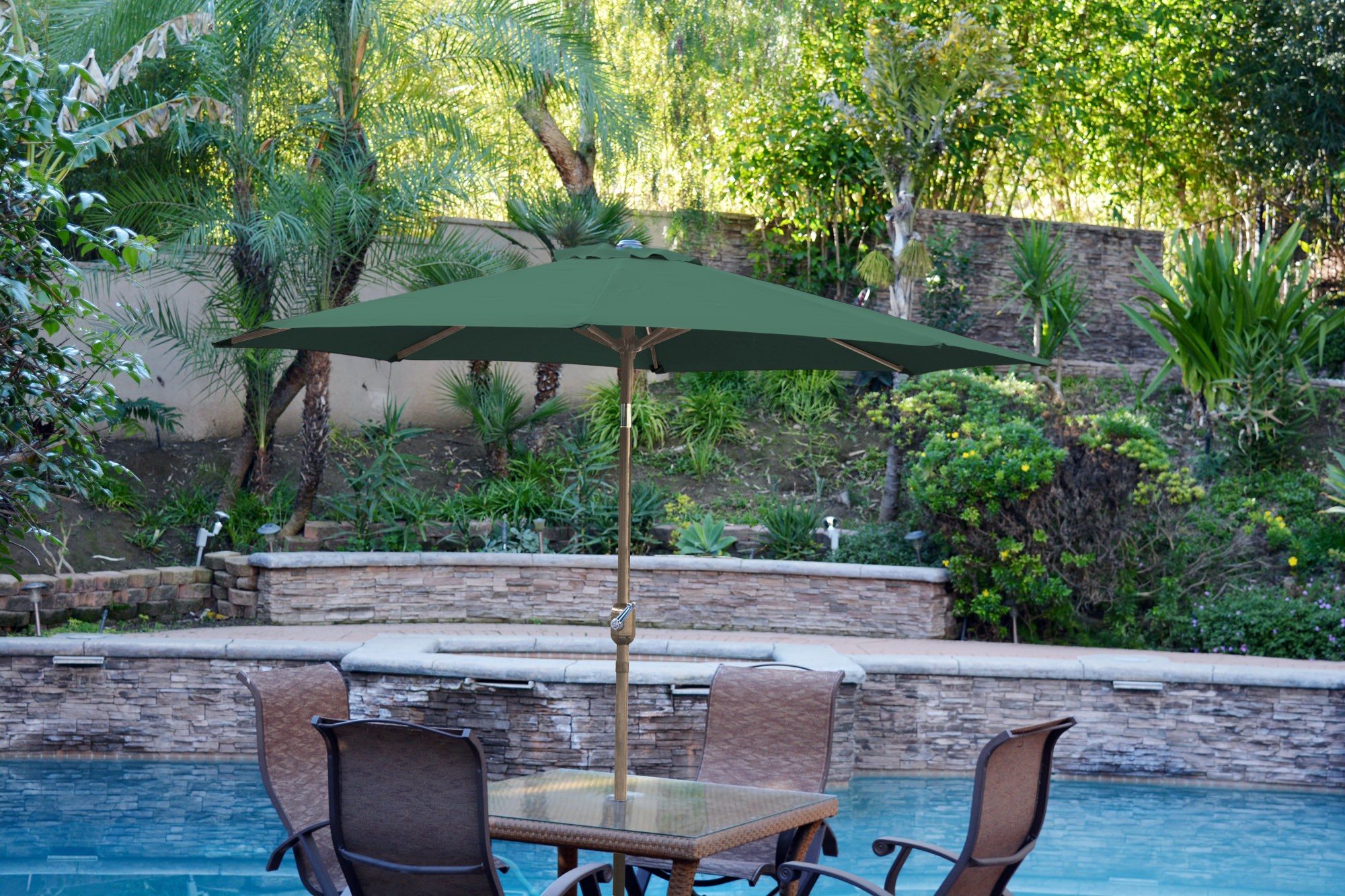 9ft. Aluminum Patio Market Umbrella Tilt with Crank - Green Fabric/Bronze Pole