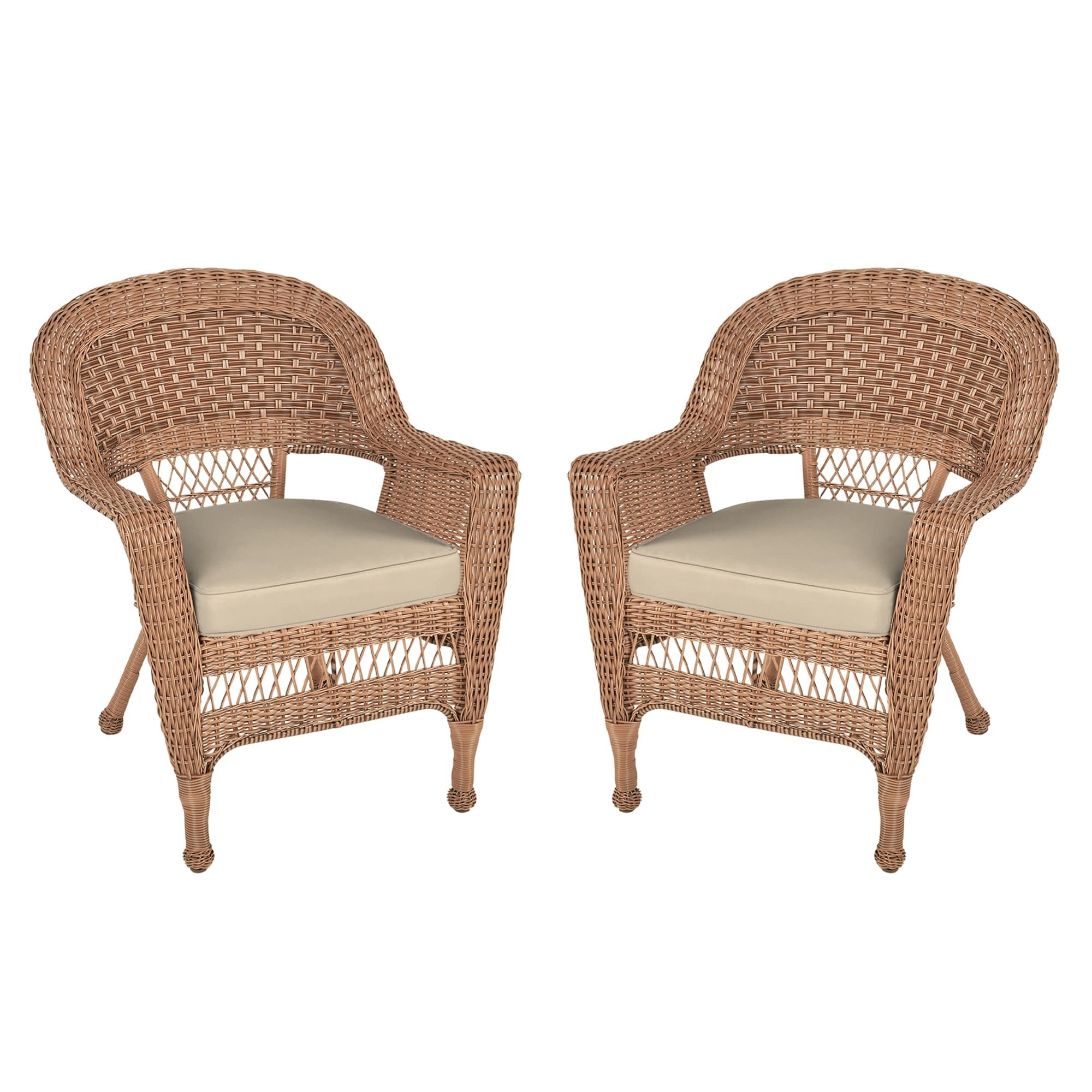 Honey Wicker Chair With CushionSet of  2
