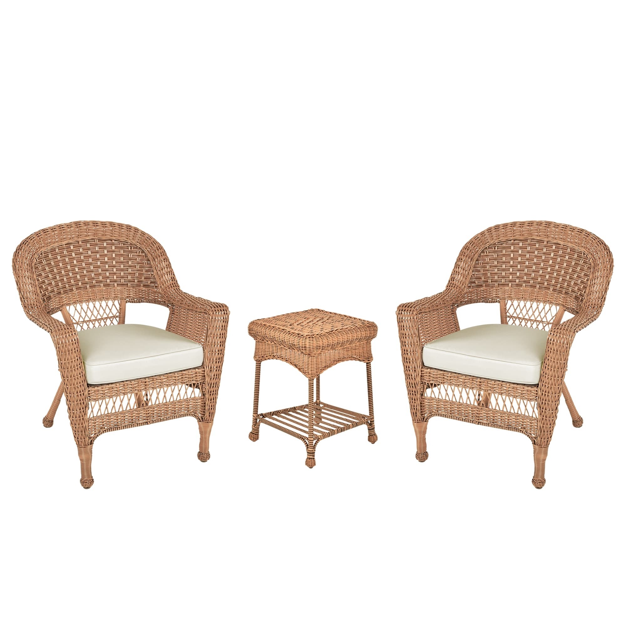 Honey Wicker Chair And End Table Set With Chair Cushion