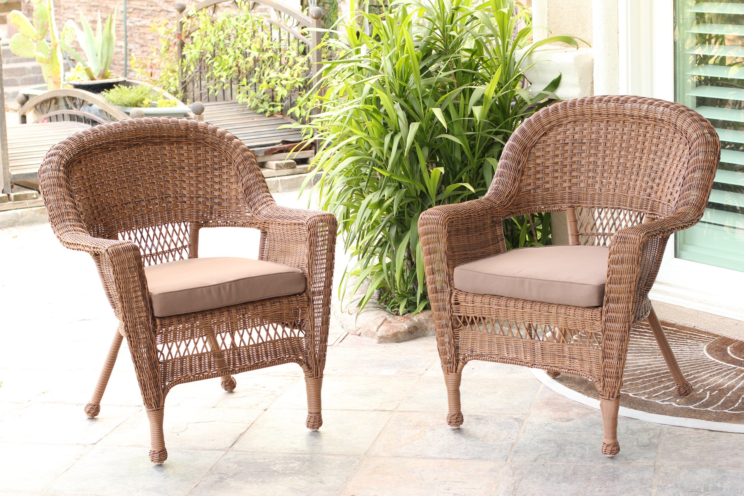 Honey Wicker Chair With Brown Cushion - Set of 4