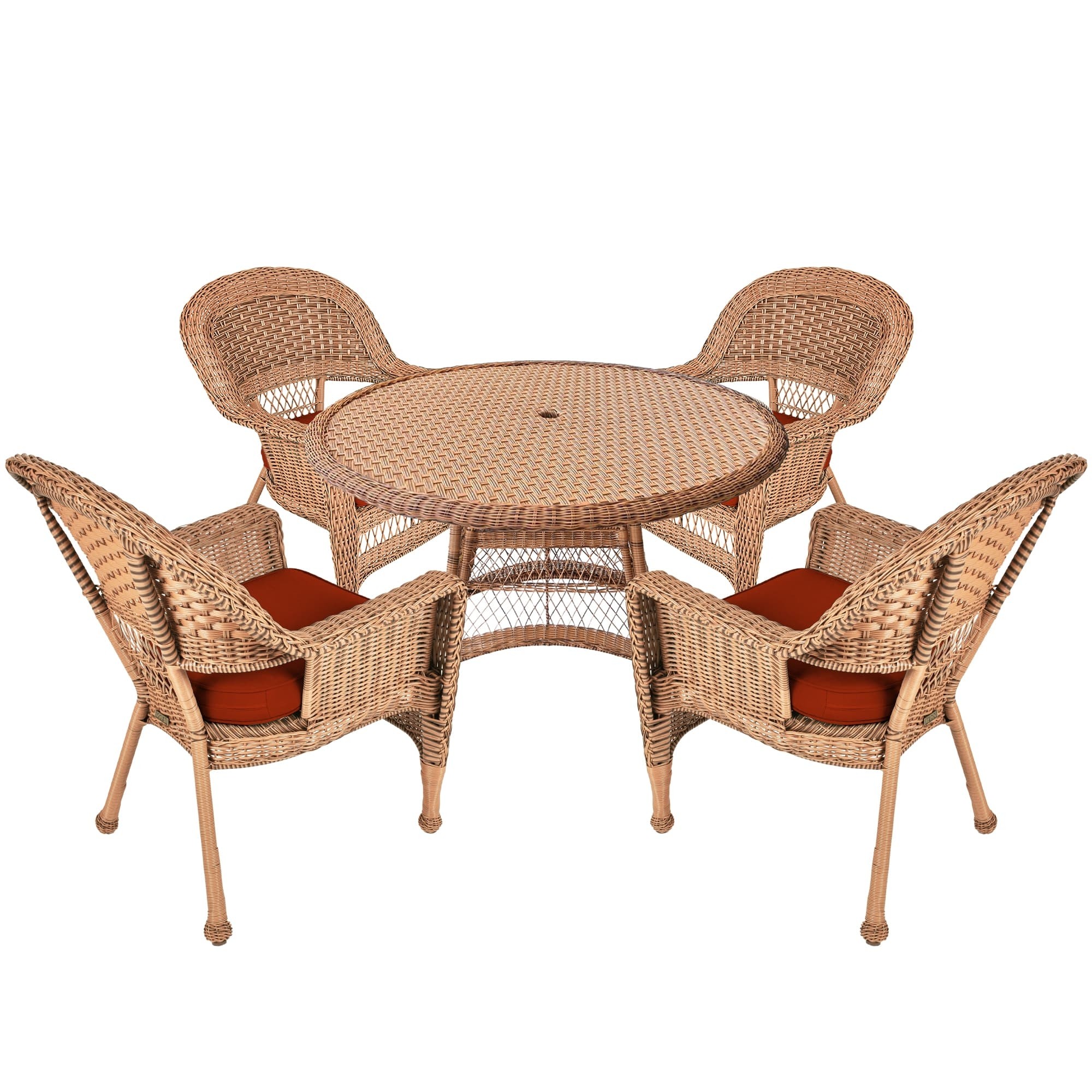 5pc Honey Wicker Dining Set With Cushions