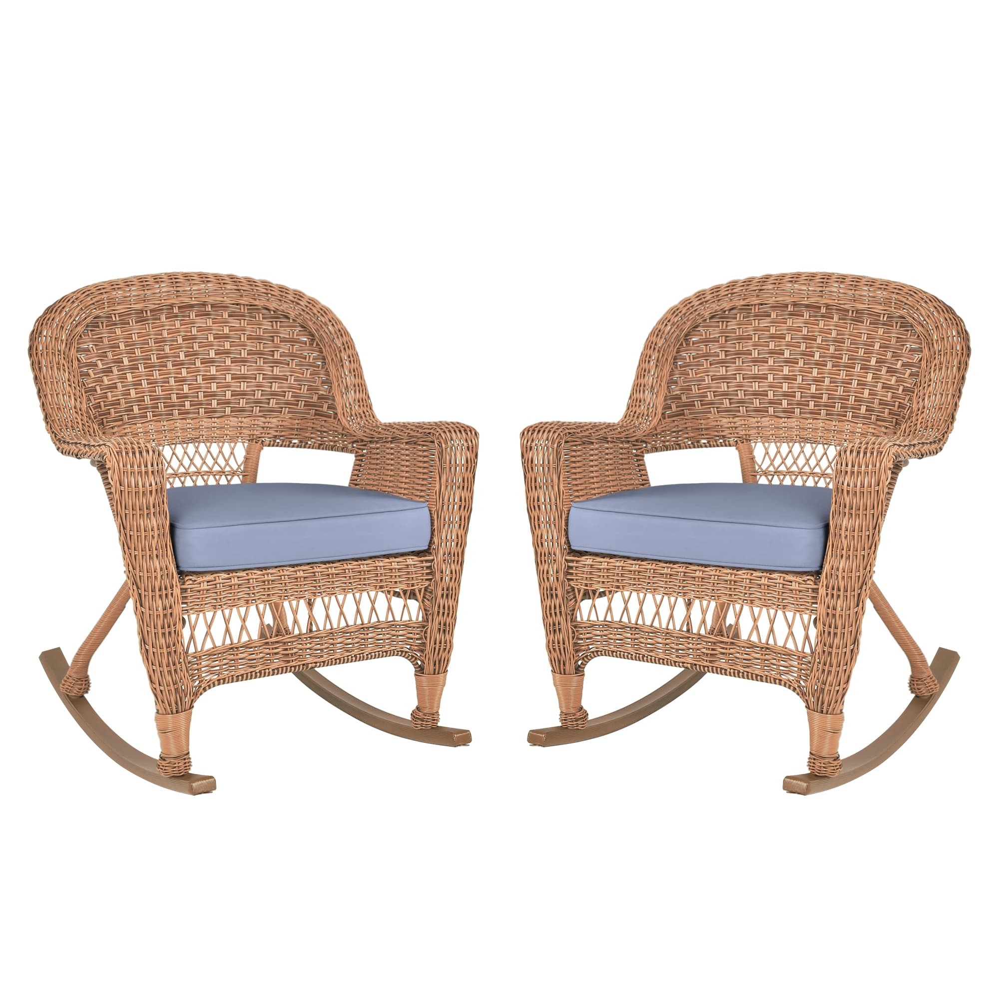 Honey Rocker Wicker Chair with Cushion -  Set of 2