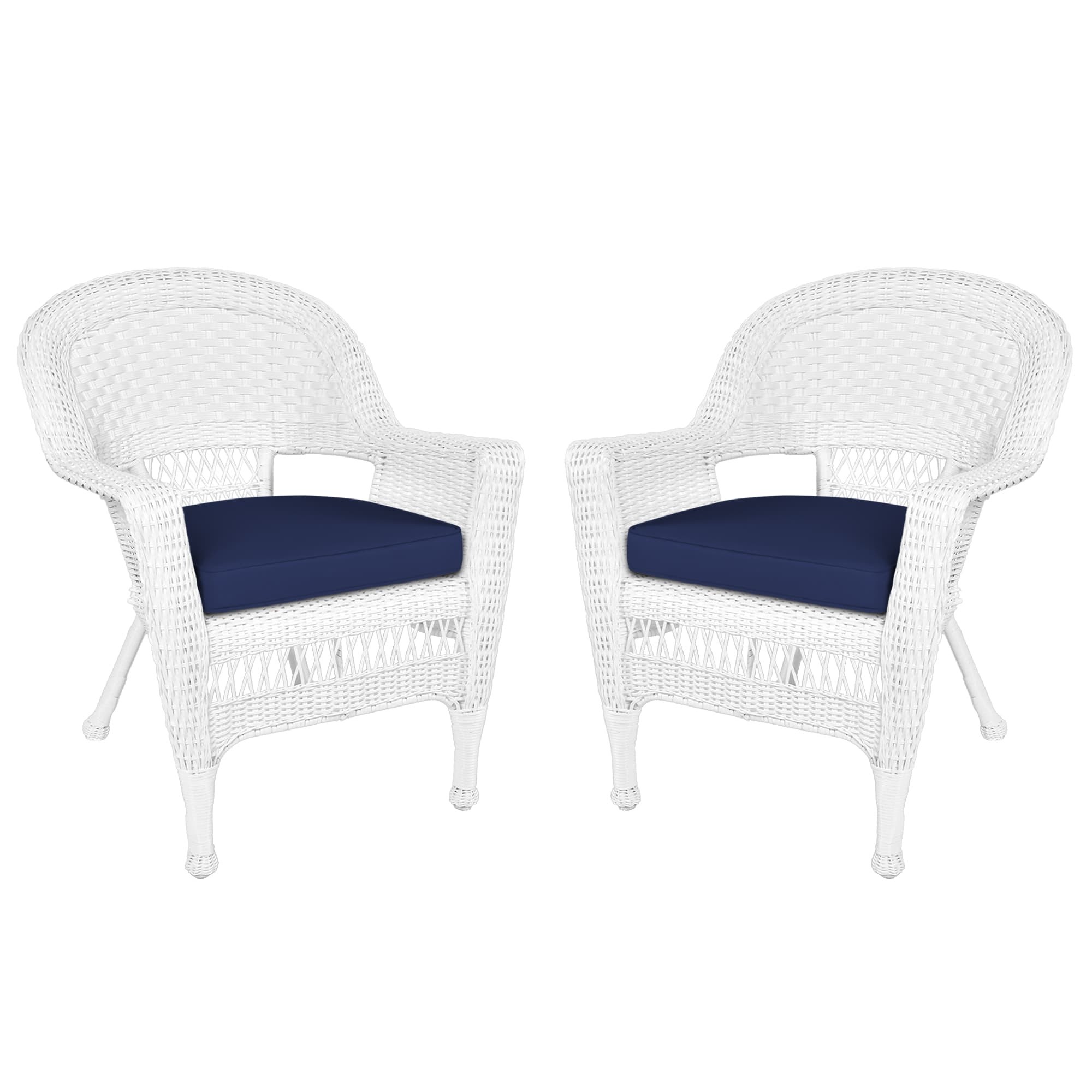 White Wicker Chair With Cushion Set of 2