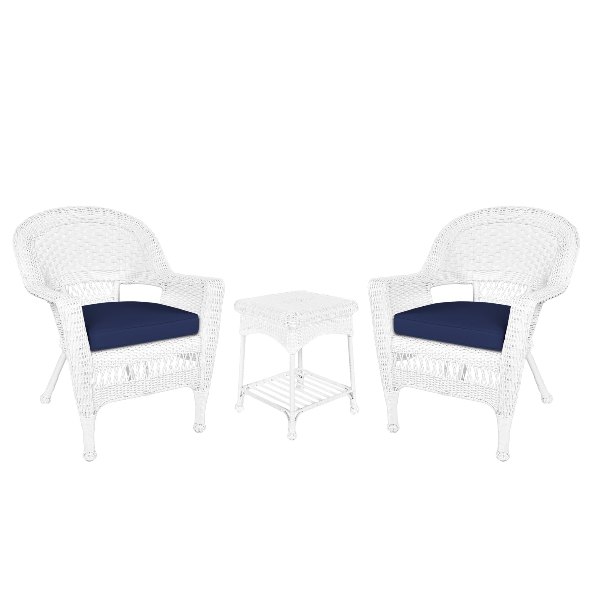 White Wicker Chair And End Table Set With Chair Cushion