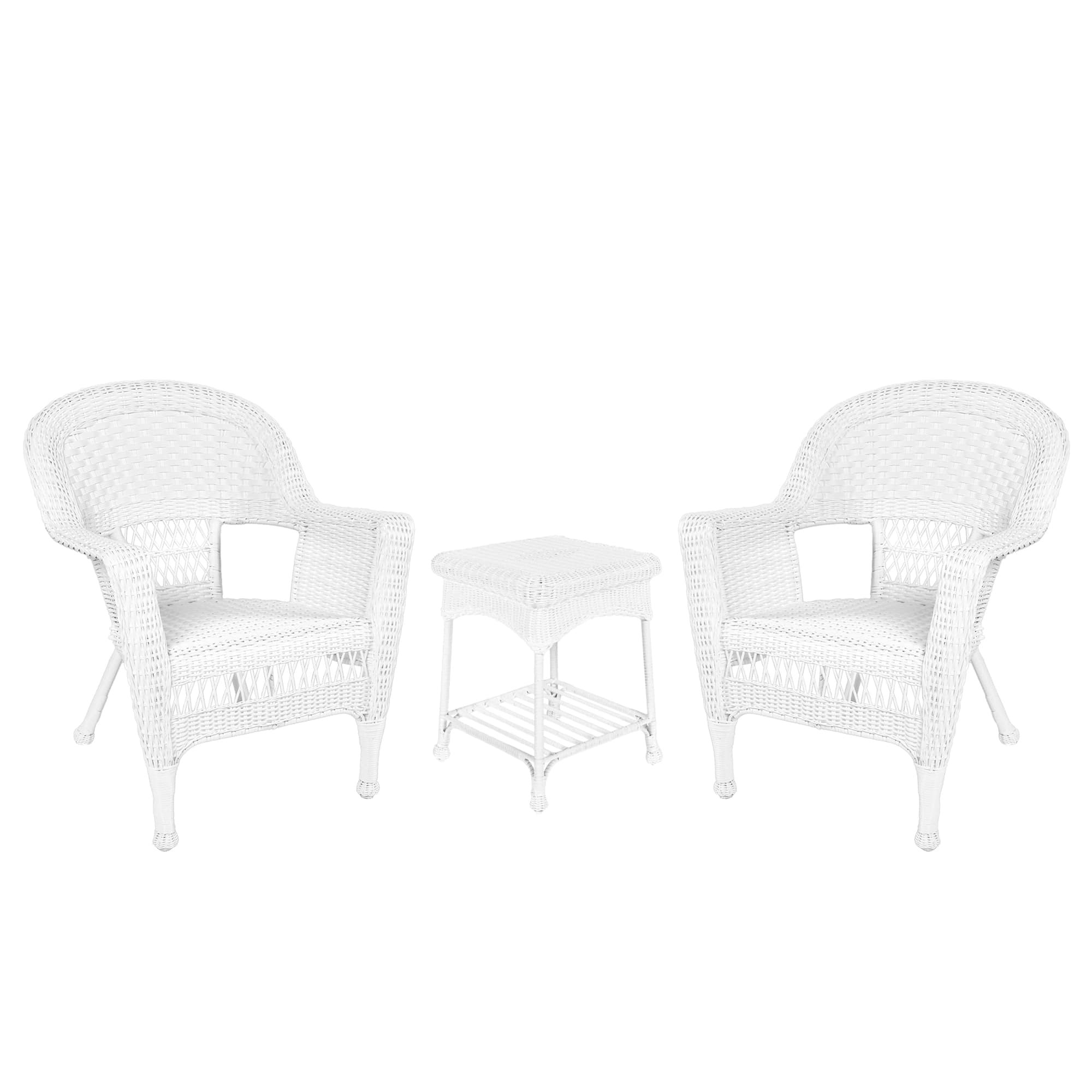 White Wicker Chair And End Table Set Without Cushion