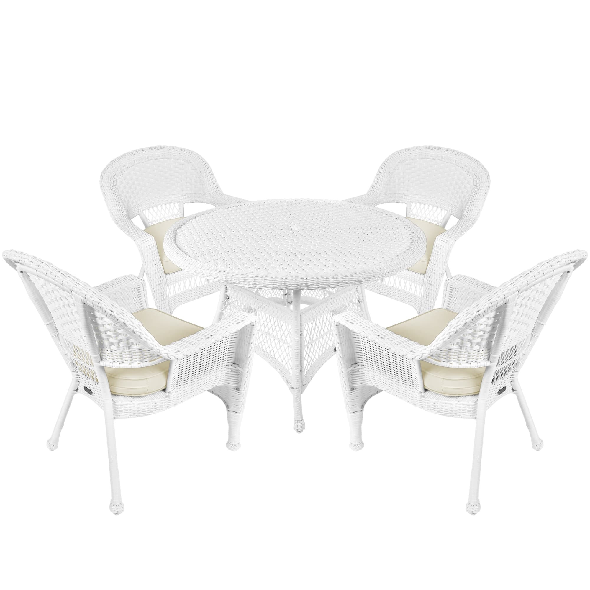 5pc White Wicker Dining Set With Cushions