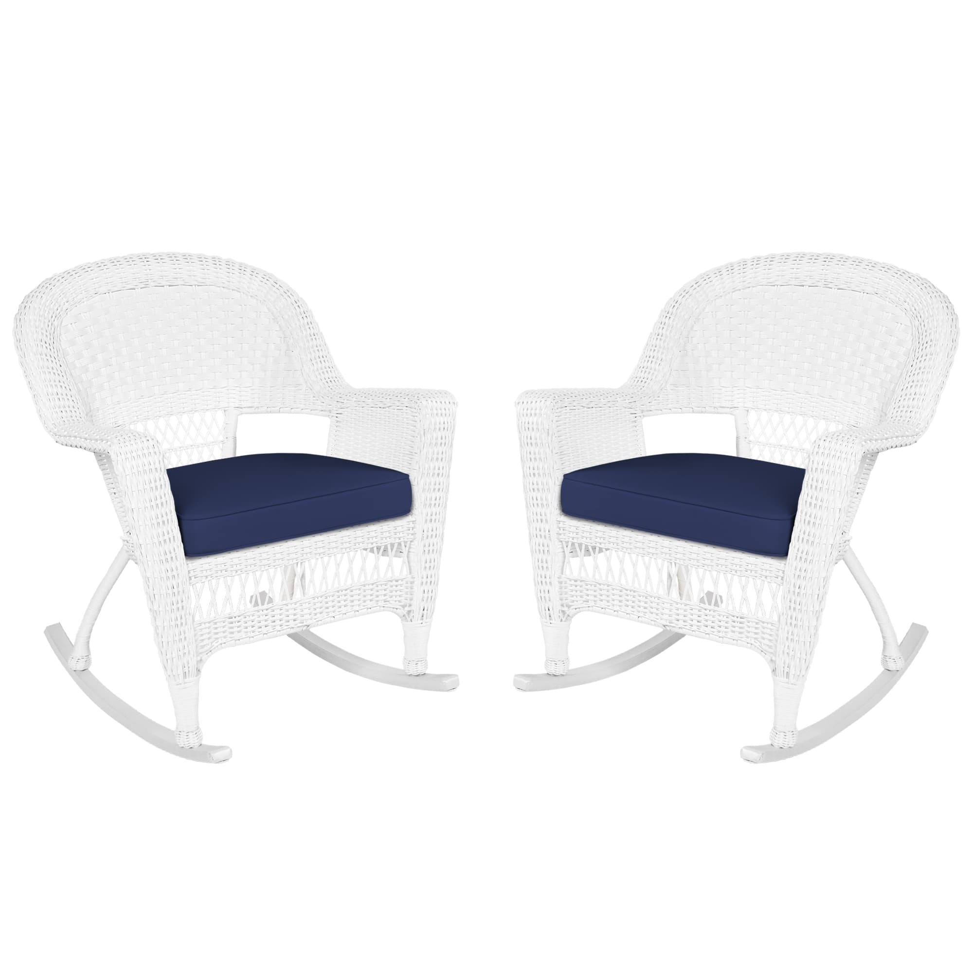 White Rocker Wicker Chair with Cushion-  Set of 2
